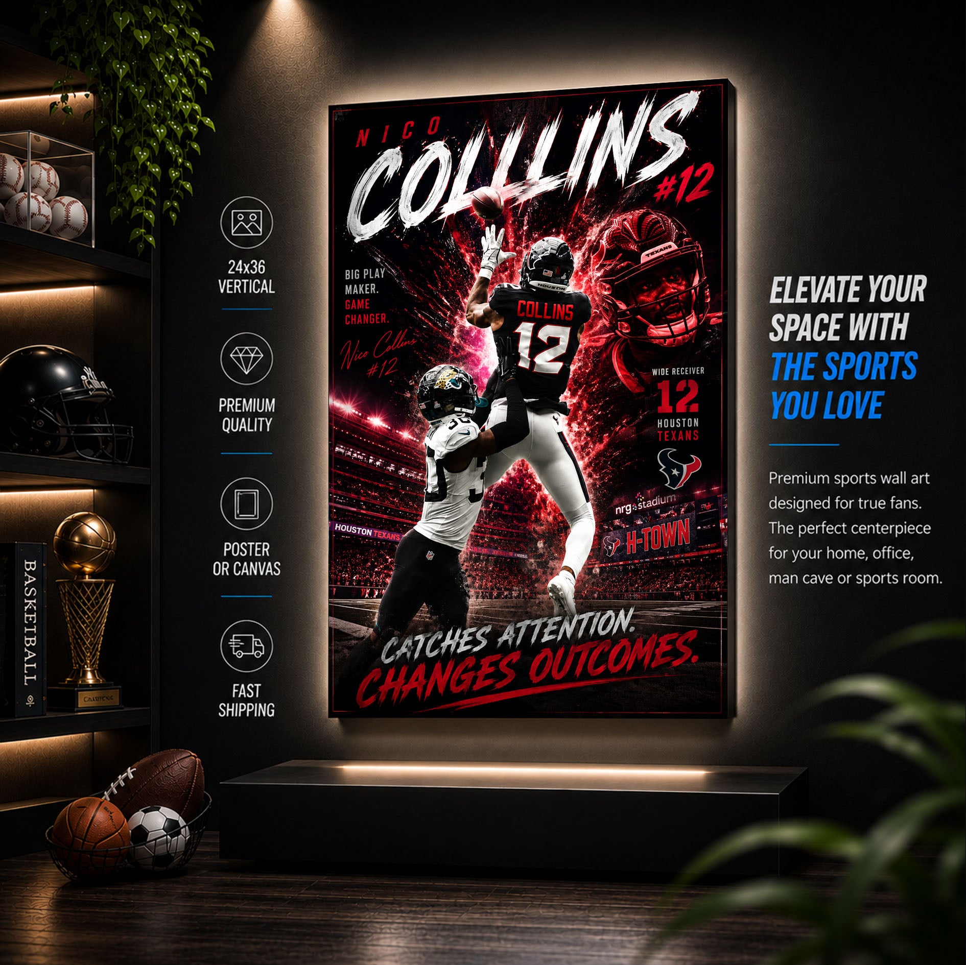 Nico Collins Texans Fan Poster or Canvas Wall Art