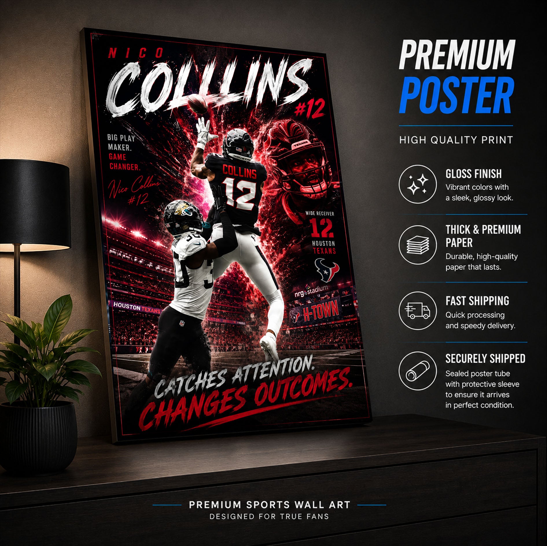 Nico Collins Texans Fan Poster or Canvas Wall Art