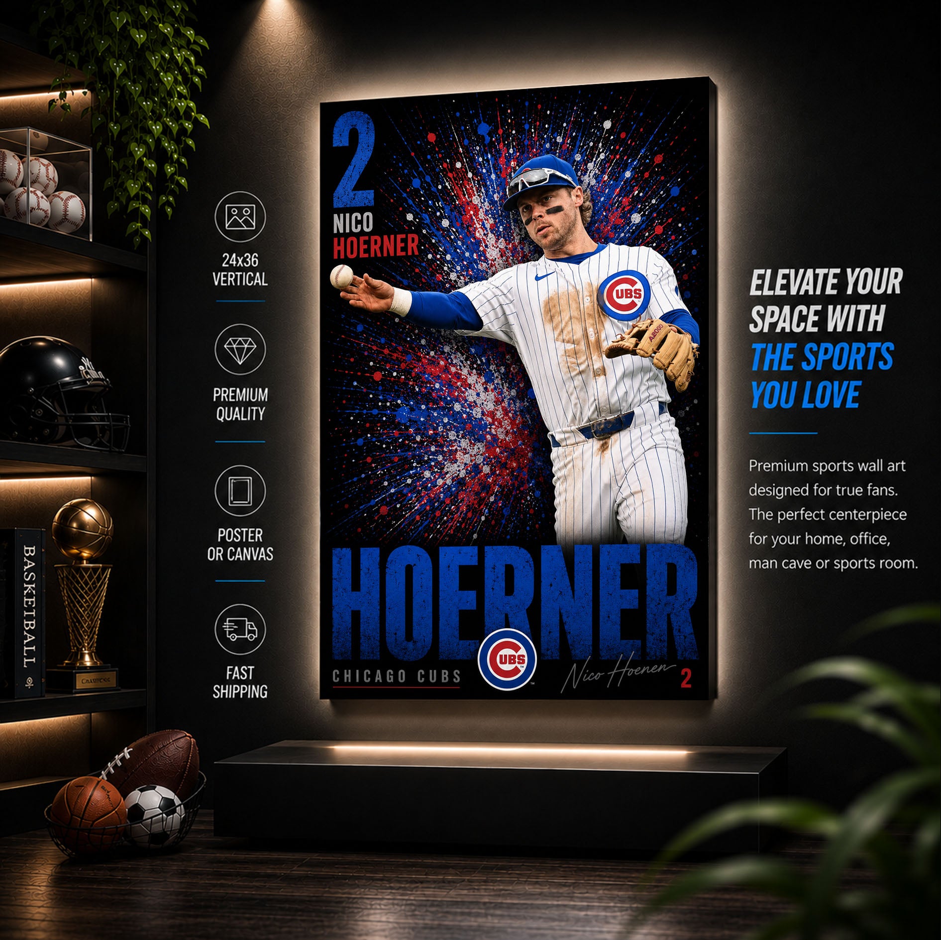 Nico Hoerner Cubs Poster or Canvas Wall Art