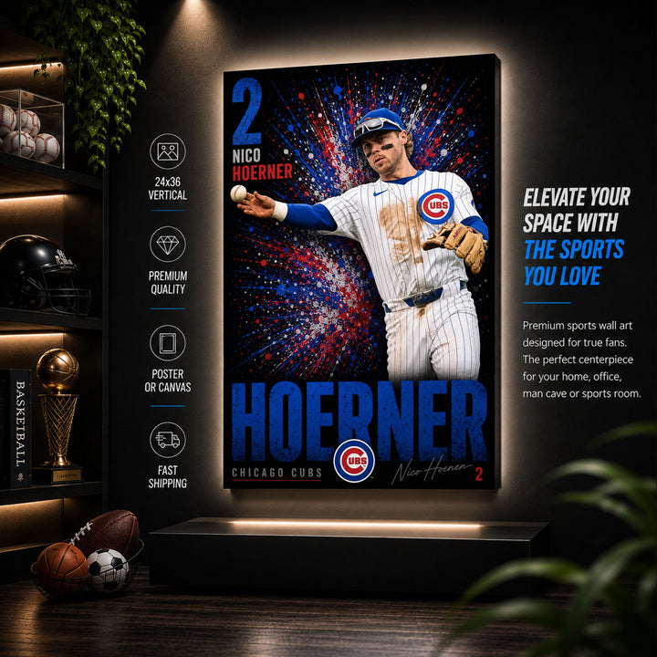 Nico Hoerner Cubs Poster or Canvas Wall Art