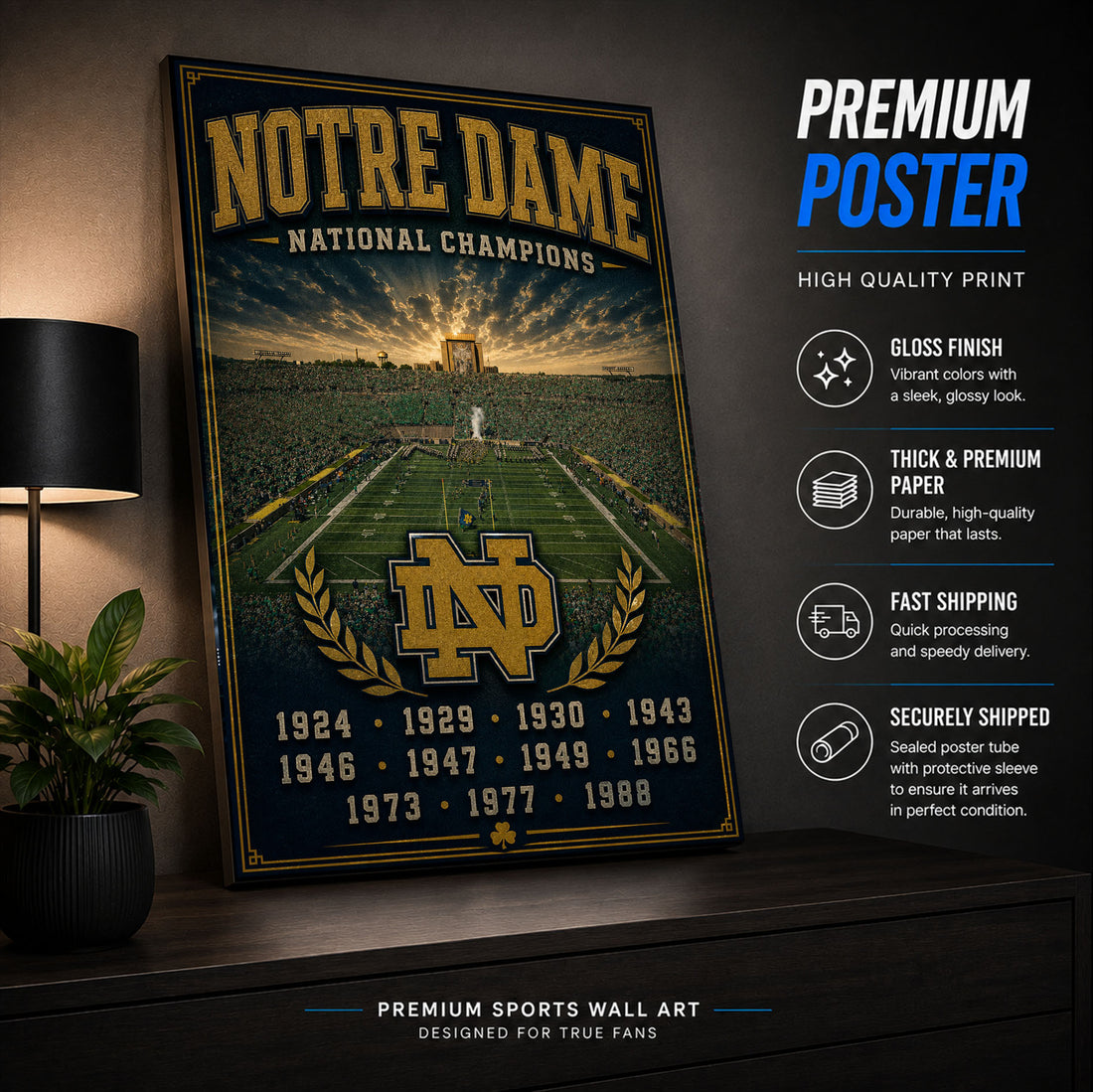 Notre Dame Football Stadium Fan Poster or Canvas Wall Art