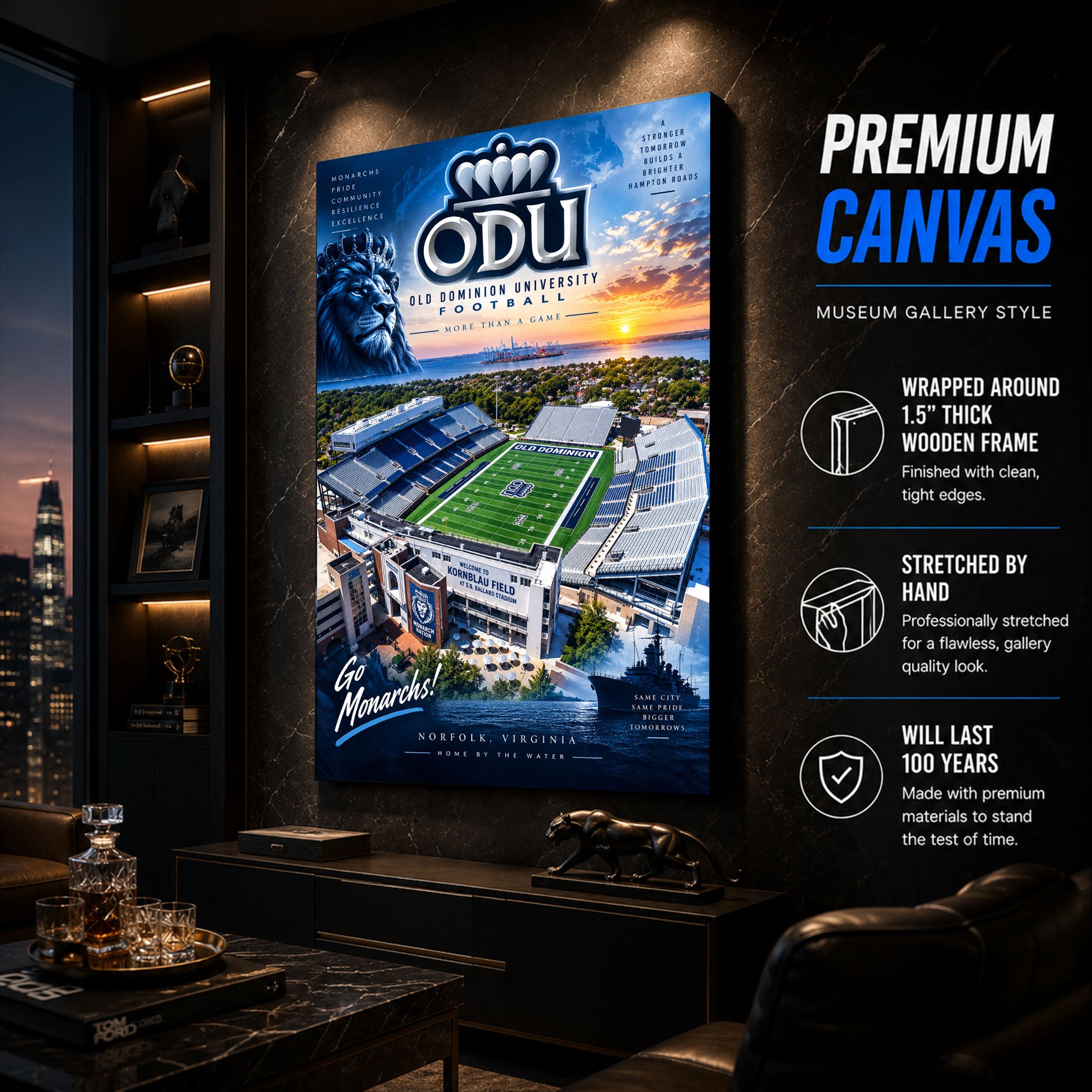 ODU Monarchs Football Stadium Poster or Canvas Wall Art