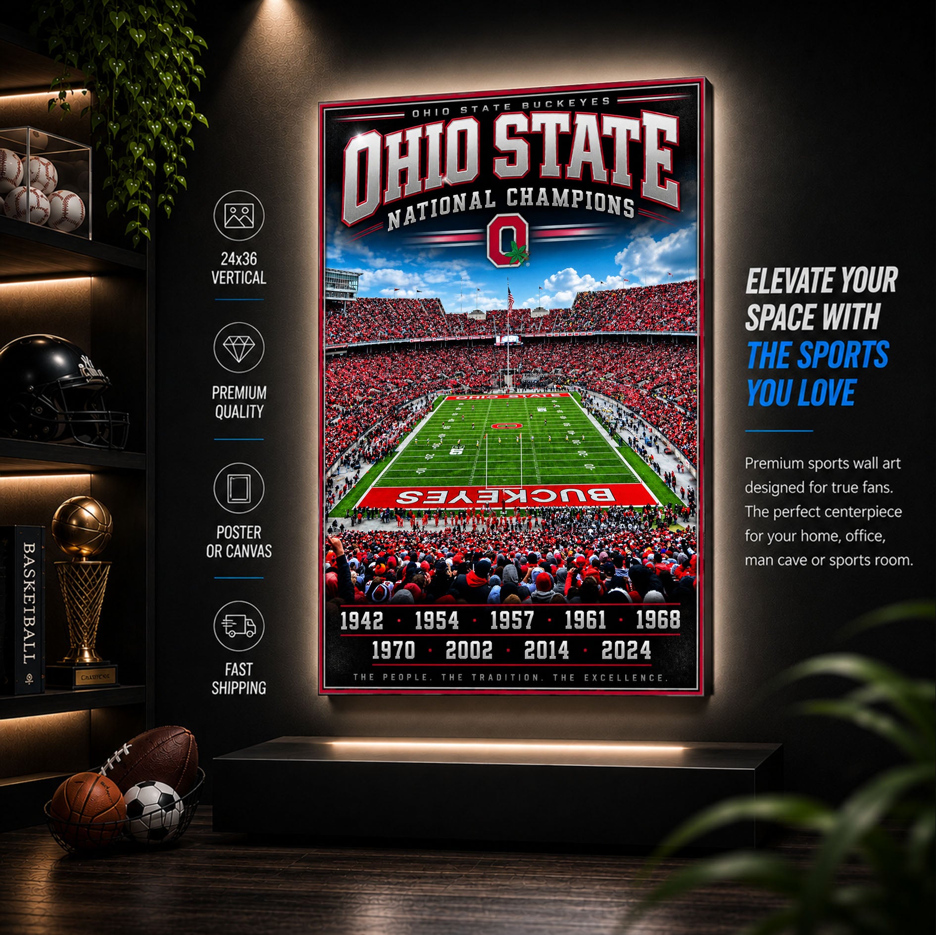 Ohio State Football Stadium Fan Poster or Canvas Wall Art