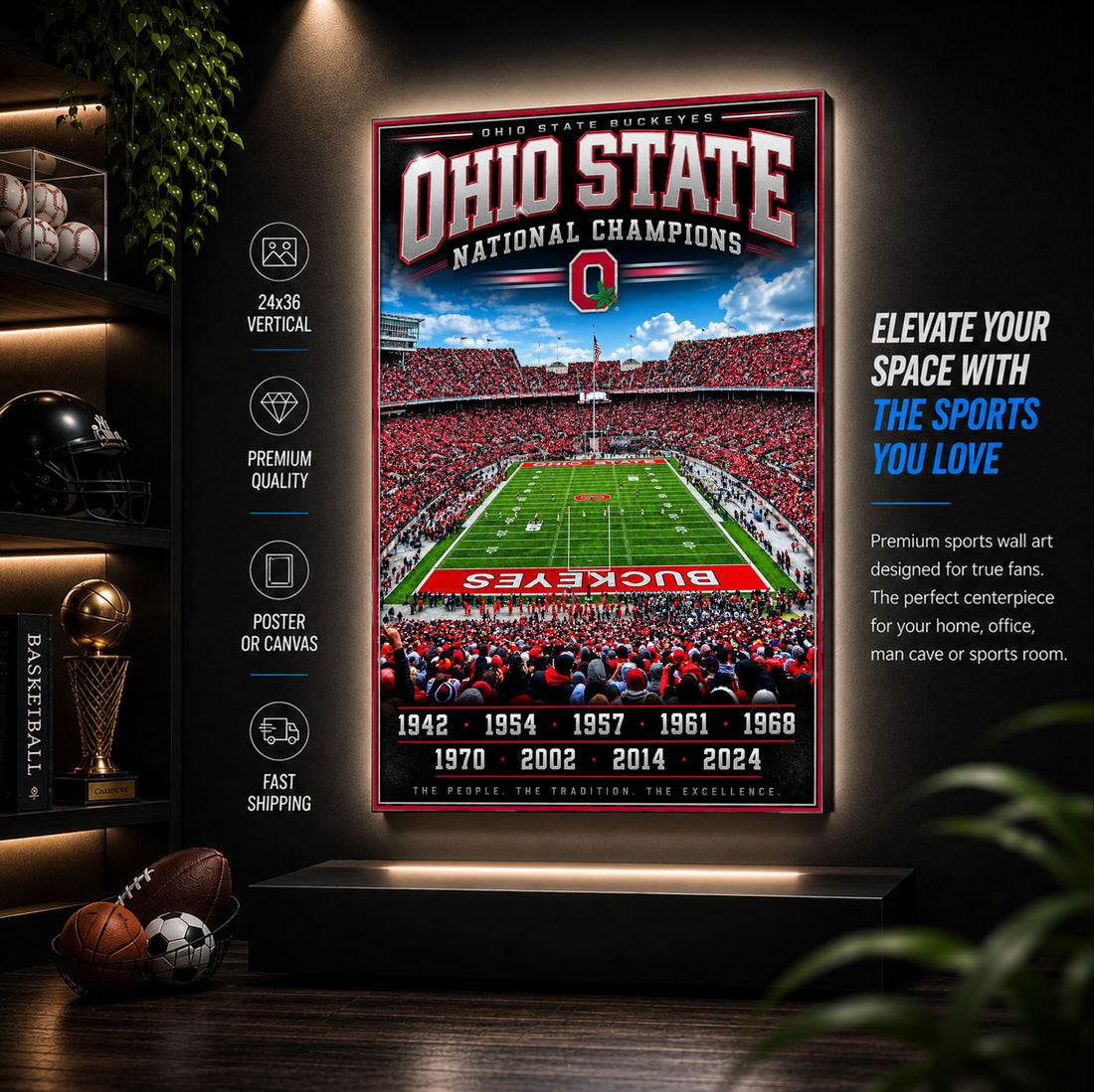 Ohio State Football Stadium Fan Poster or Canvas Wall Art