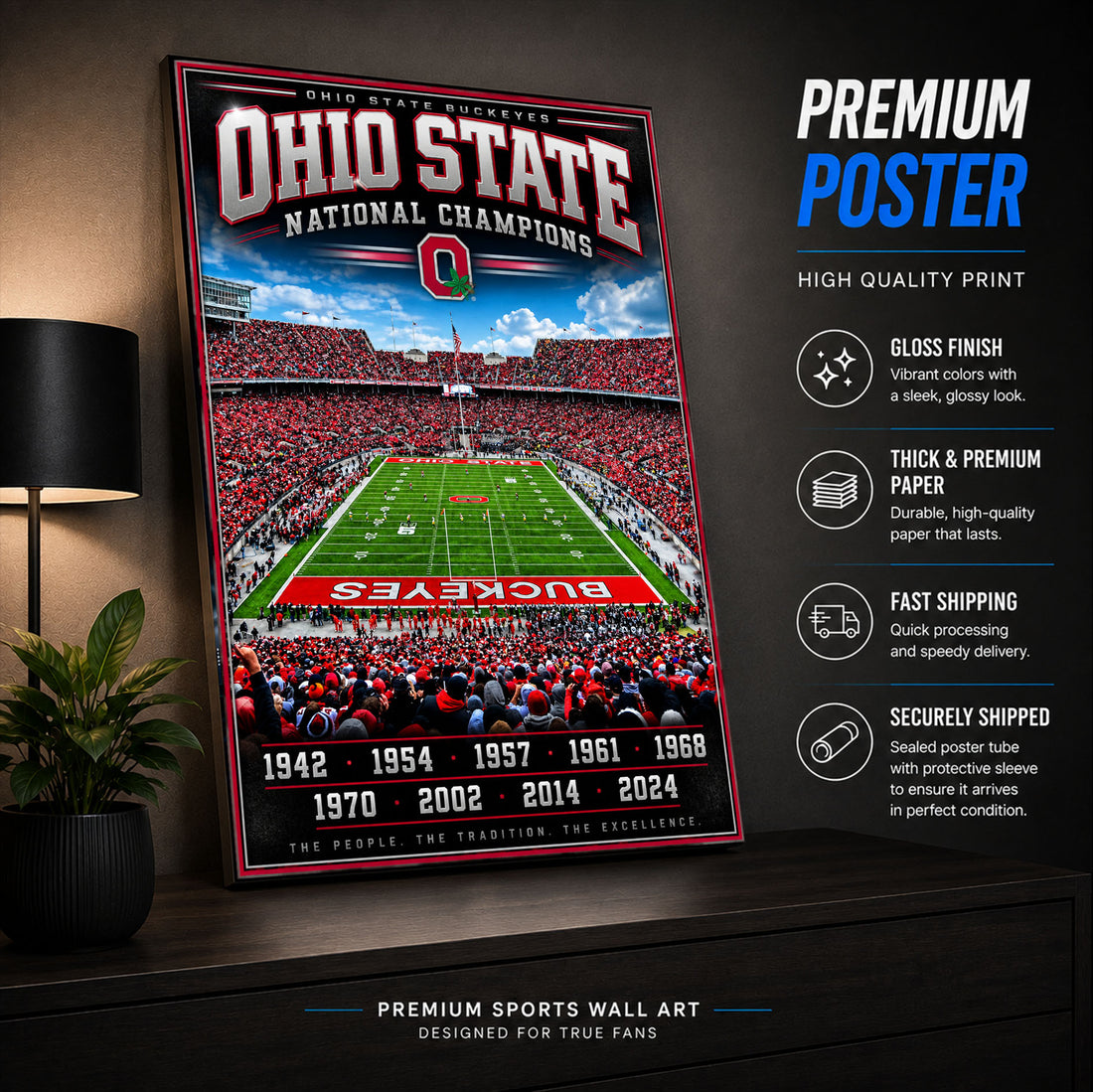Ohio State Football Stadium Fan Poster or Canvas Wall Art