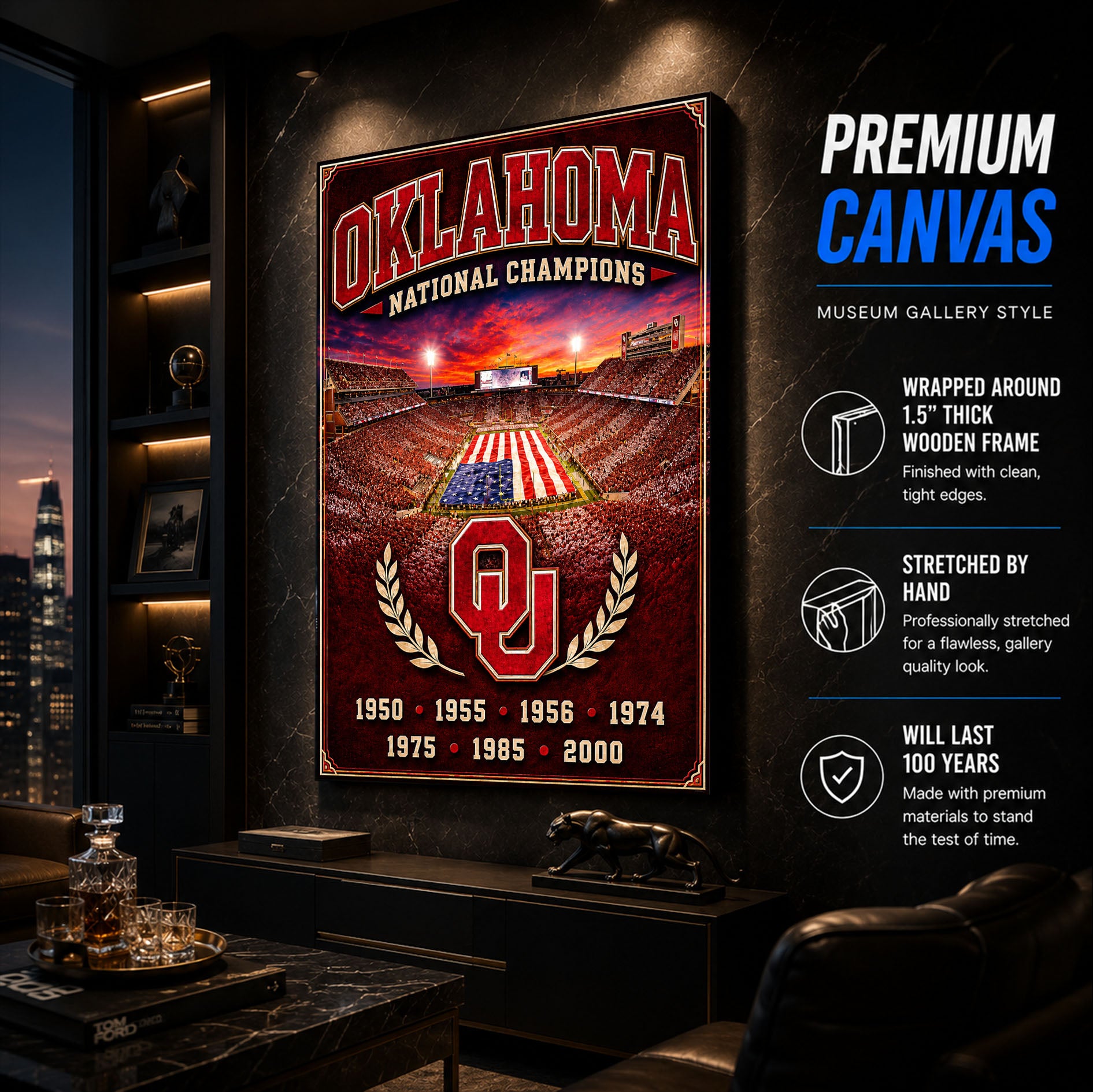 Oklahoma Football Stadium Fan Poster or Canvas Wall Art