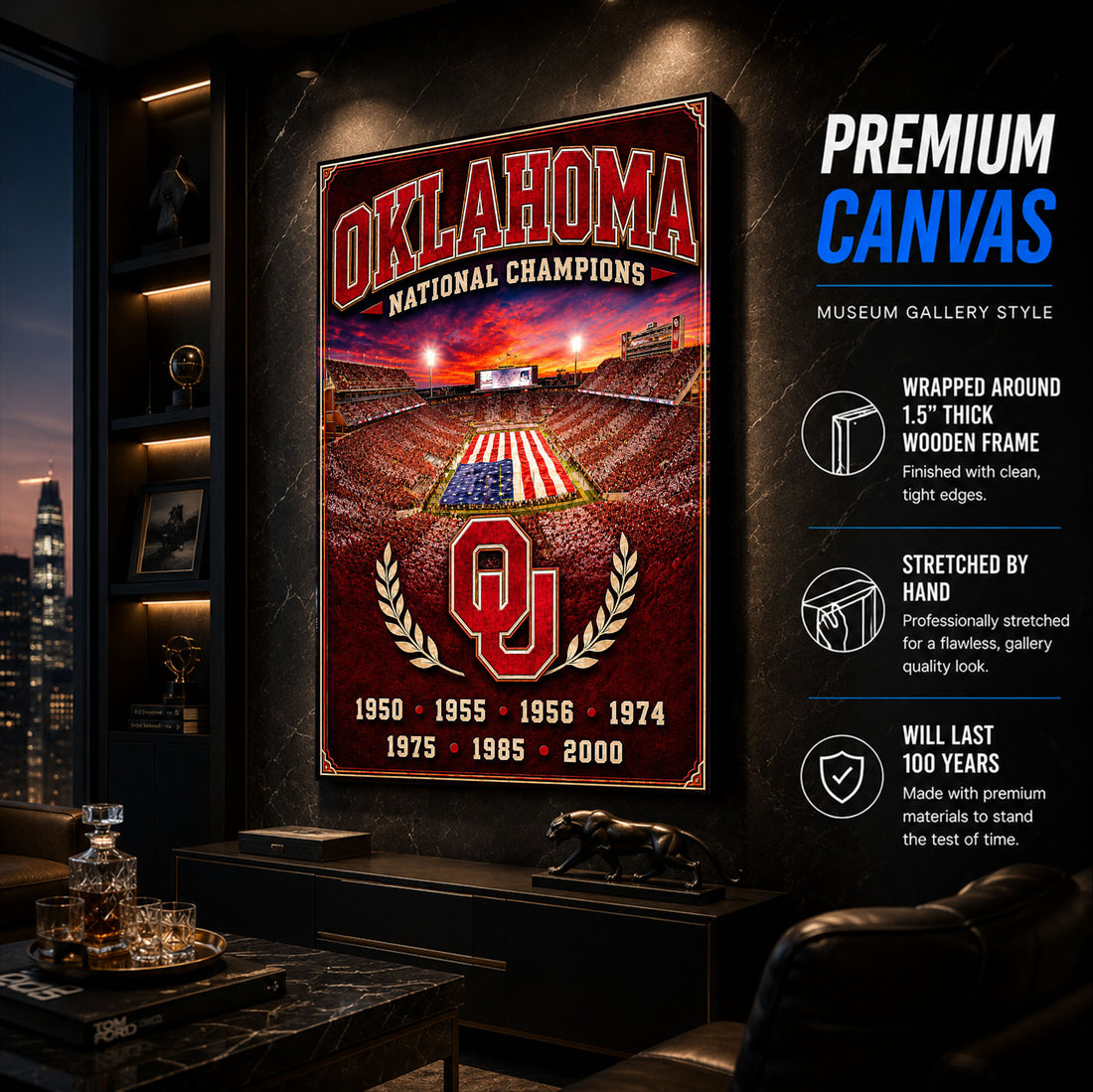 Oklahoma Football Stadium Fan Poster or Canvas Wall Art
