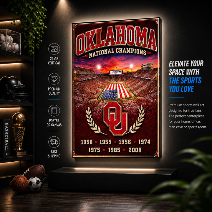 Oklahoma Football Stadium Fan Poster or Canvas Wall Art