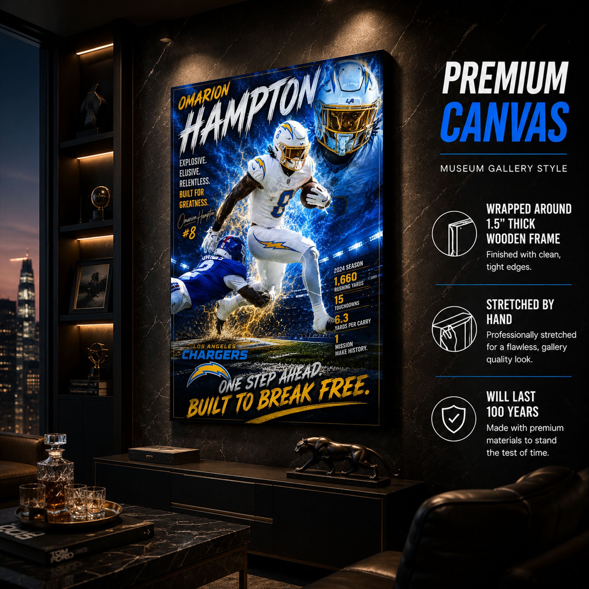 Omarion Hampton Chargers Fan Poster or Canvas Wall Art