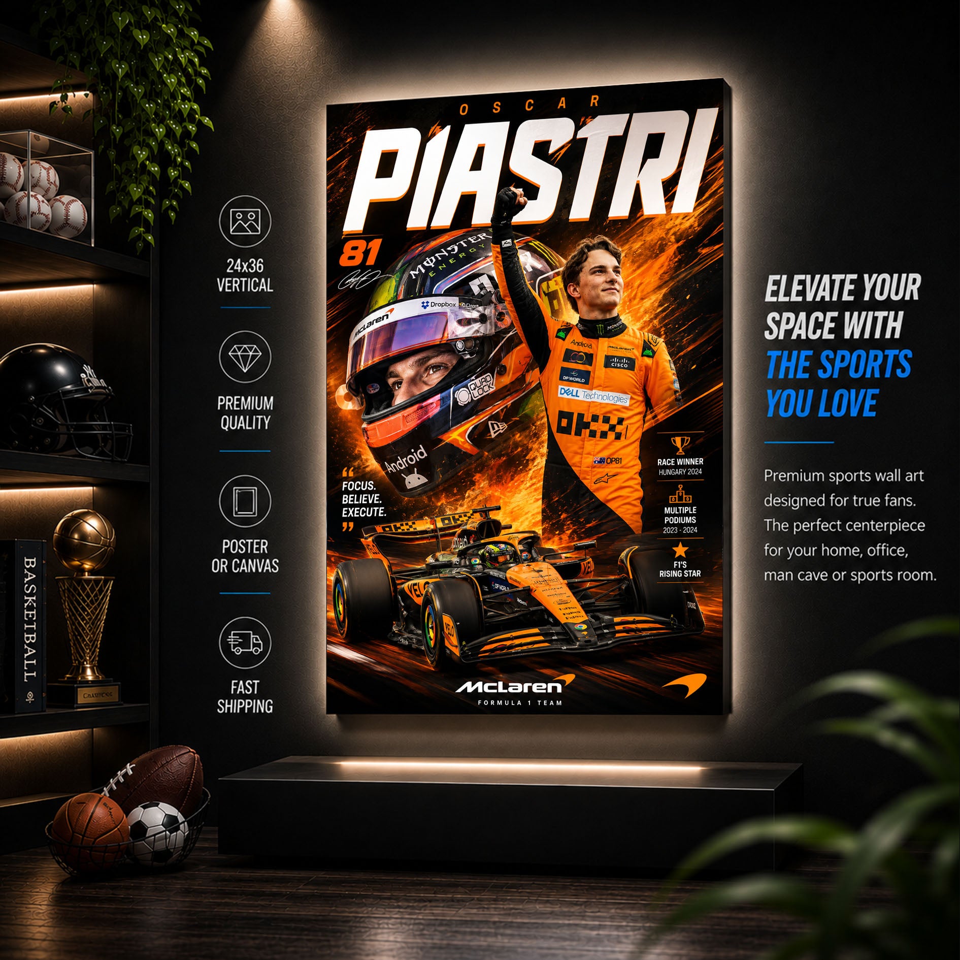 Oscar Piastri Poster & Canvas – McLaren Formula 1 Motorsport Racing F1 Wall Art