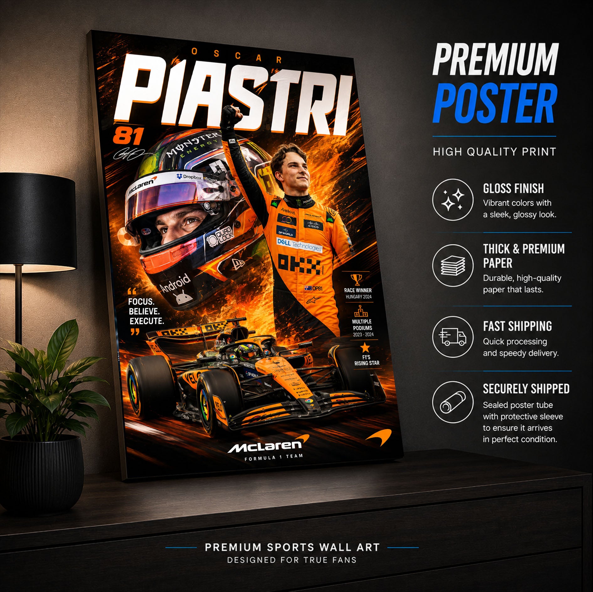 Oscar Piastri Poster & Canvas – McLaren Formula 1 Motorsport Racing F1 Wall Art