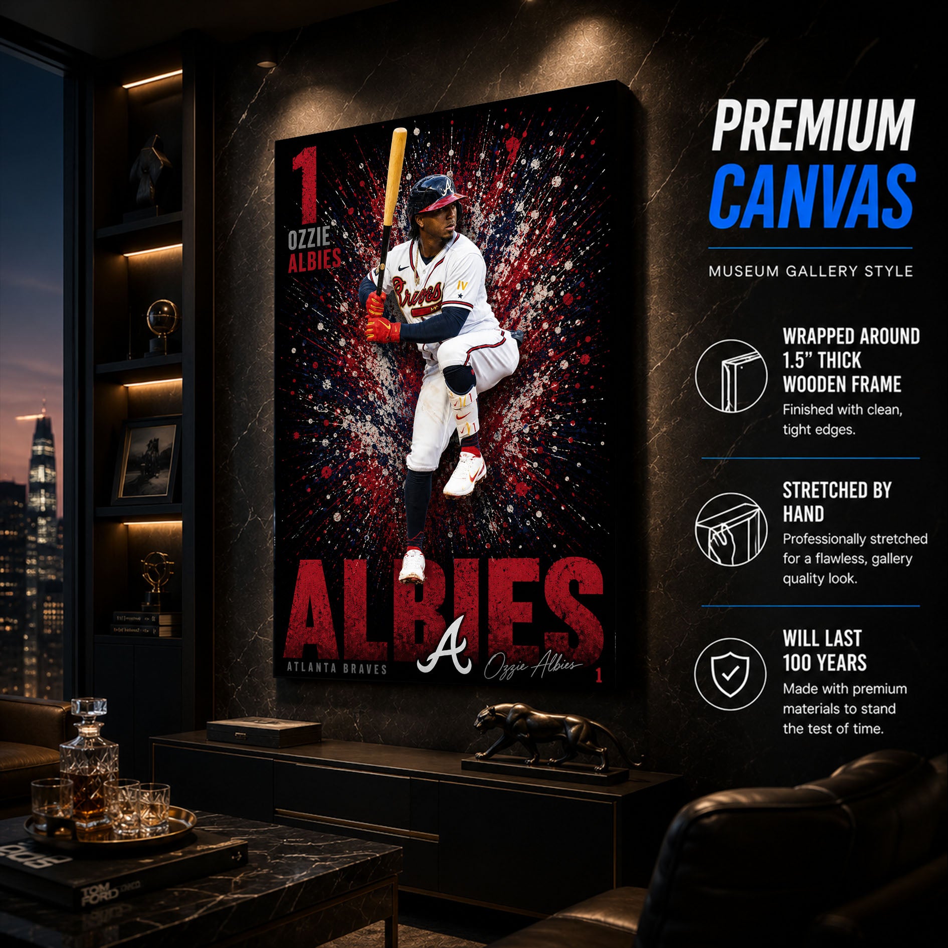 Ozzie Albies Braves Poster or Canvas Wall Art