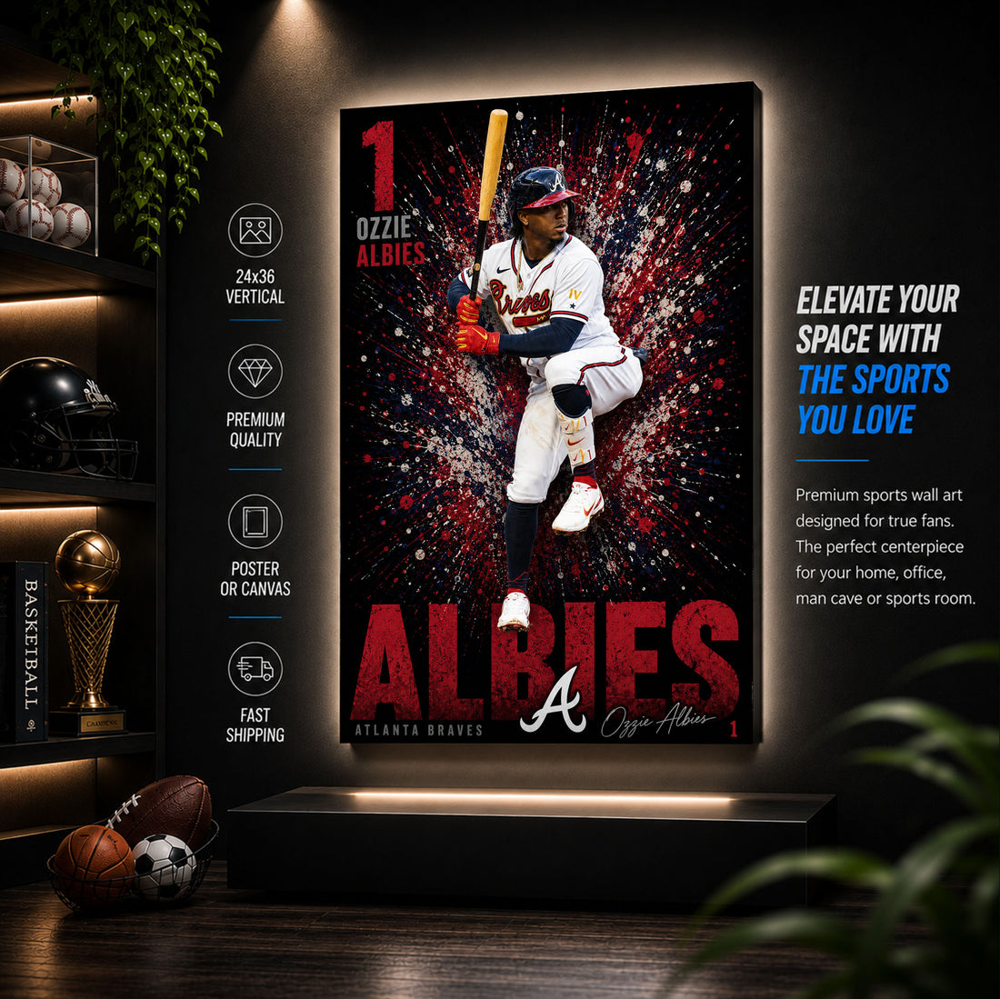 Ozzie Albies Braves Poster or Canvas Wall Art