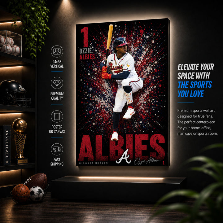 Ozzie Albies Braves Poster or Canvas Wall Art