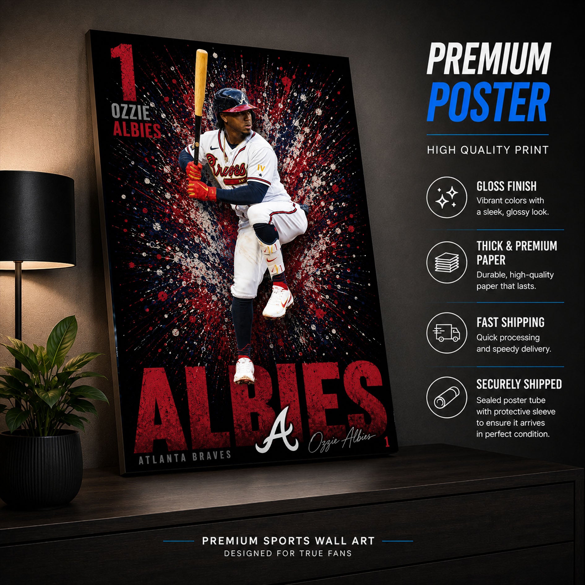 Ozzie Albies Braves Poster or Canvas Wall Art