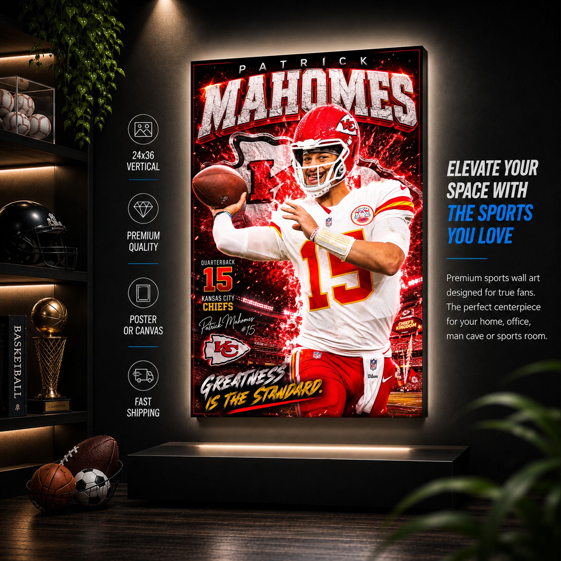 Patrick Mahomes Chiefs Fan Poster or Canvas Wall Art