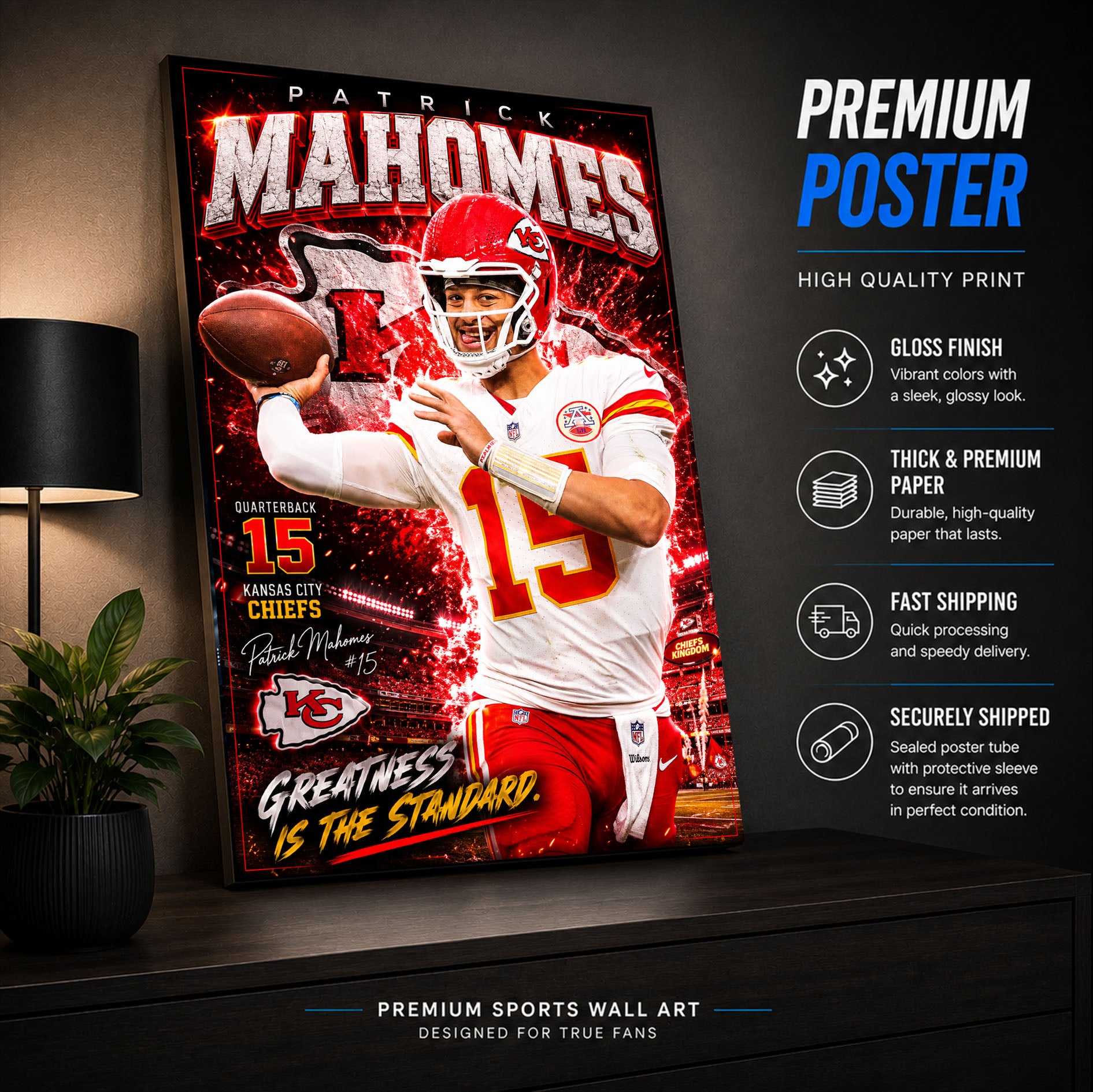 Patrick Mahomes Chiefs Fan Poster or Canvas Wall Art