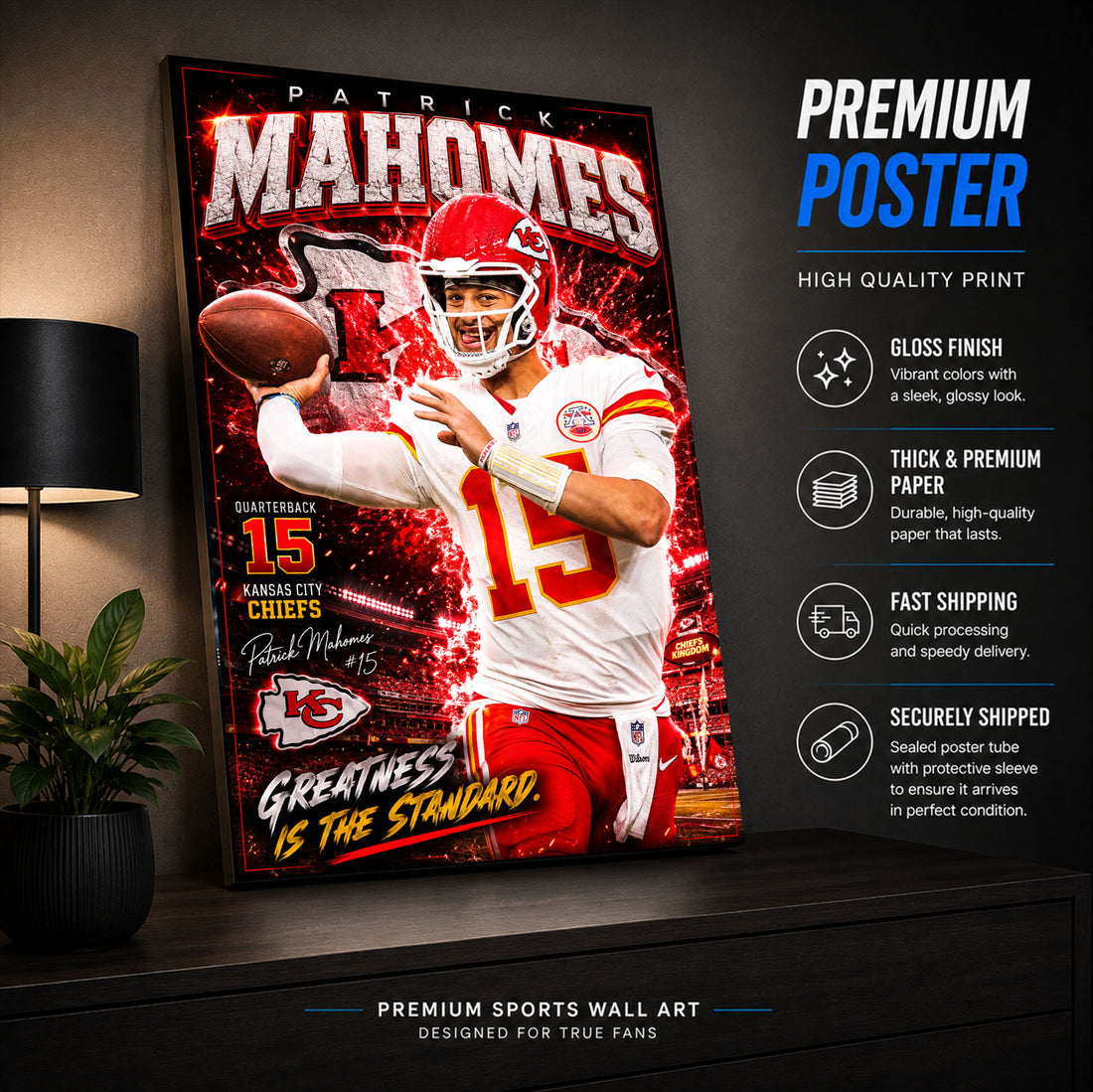 Patrick Mahomes Chiefs Fan Poster or Canvas Wall Art