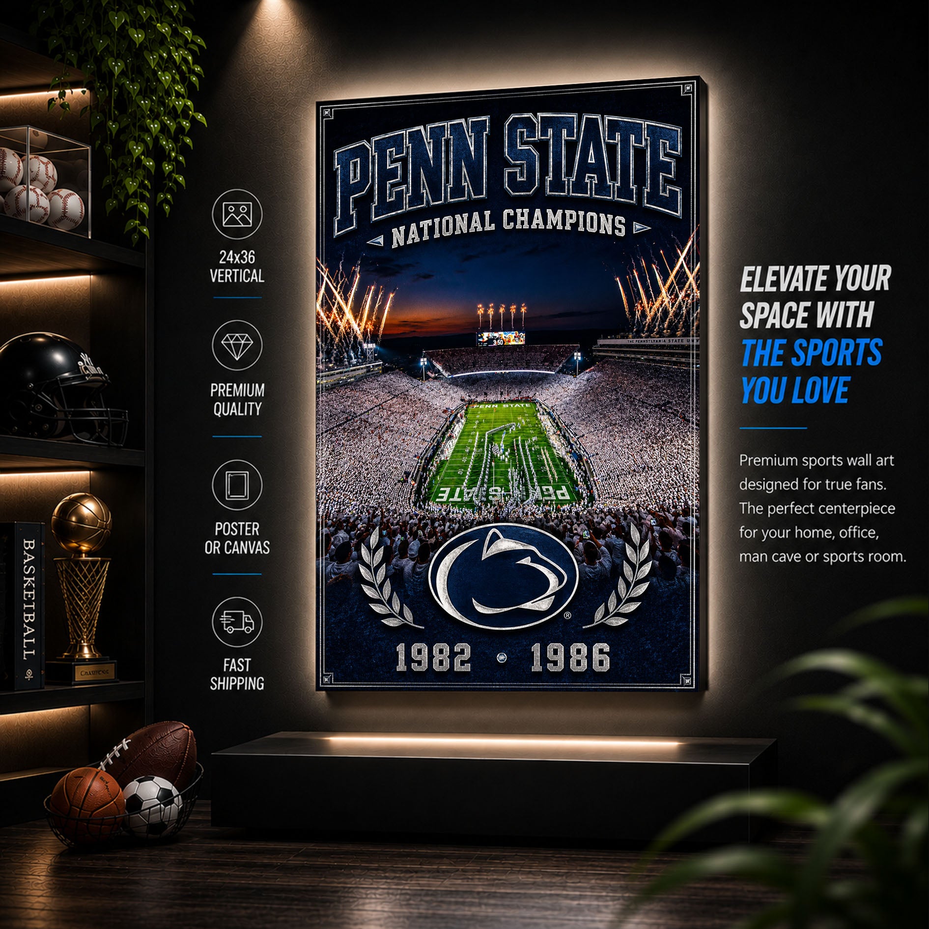 Penn State Football Stadium Fan Poster or Canvas Wall Art