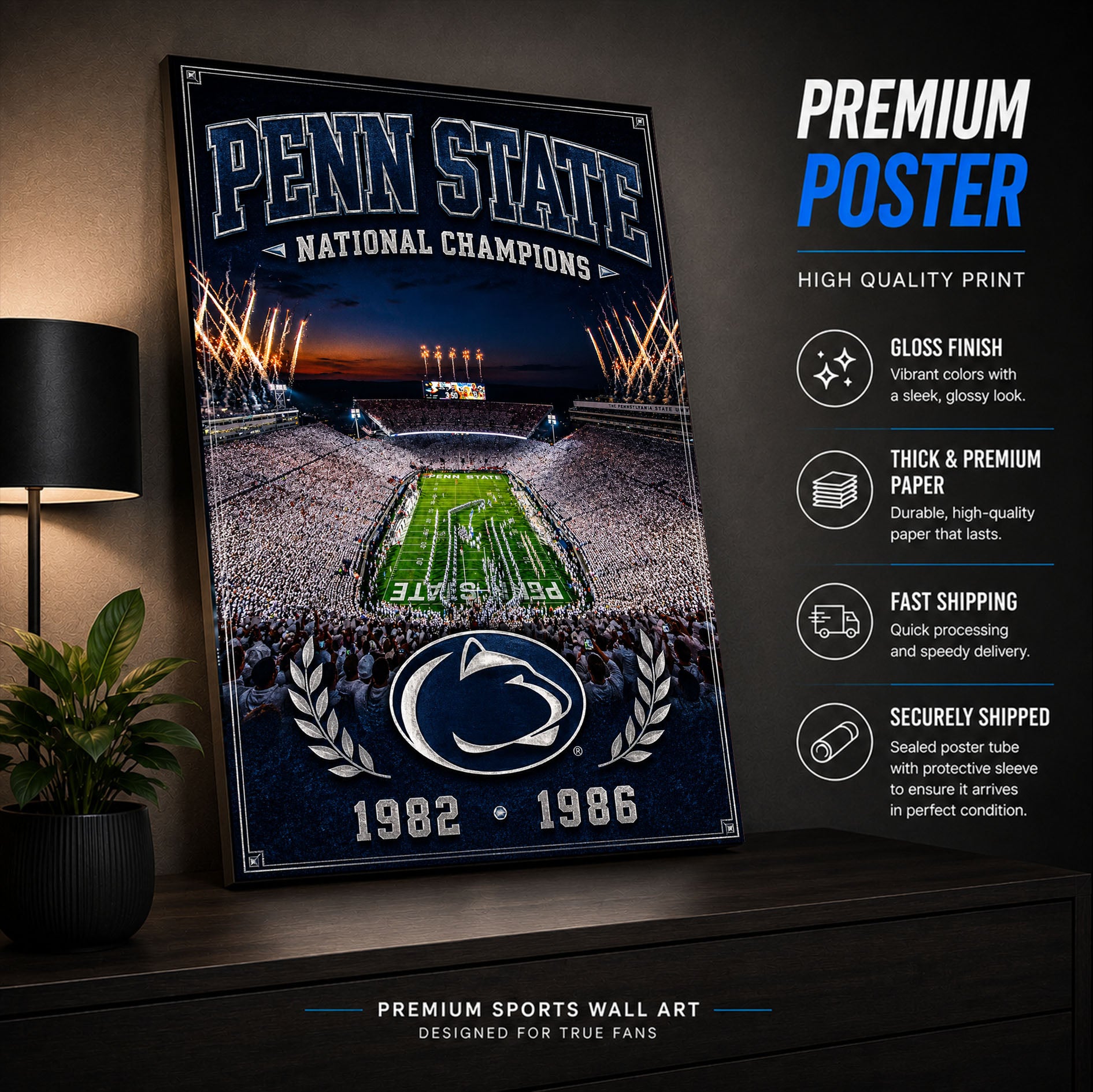 Penn State Football Stadium Fan Poster or Canvas Wall Art