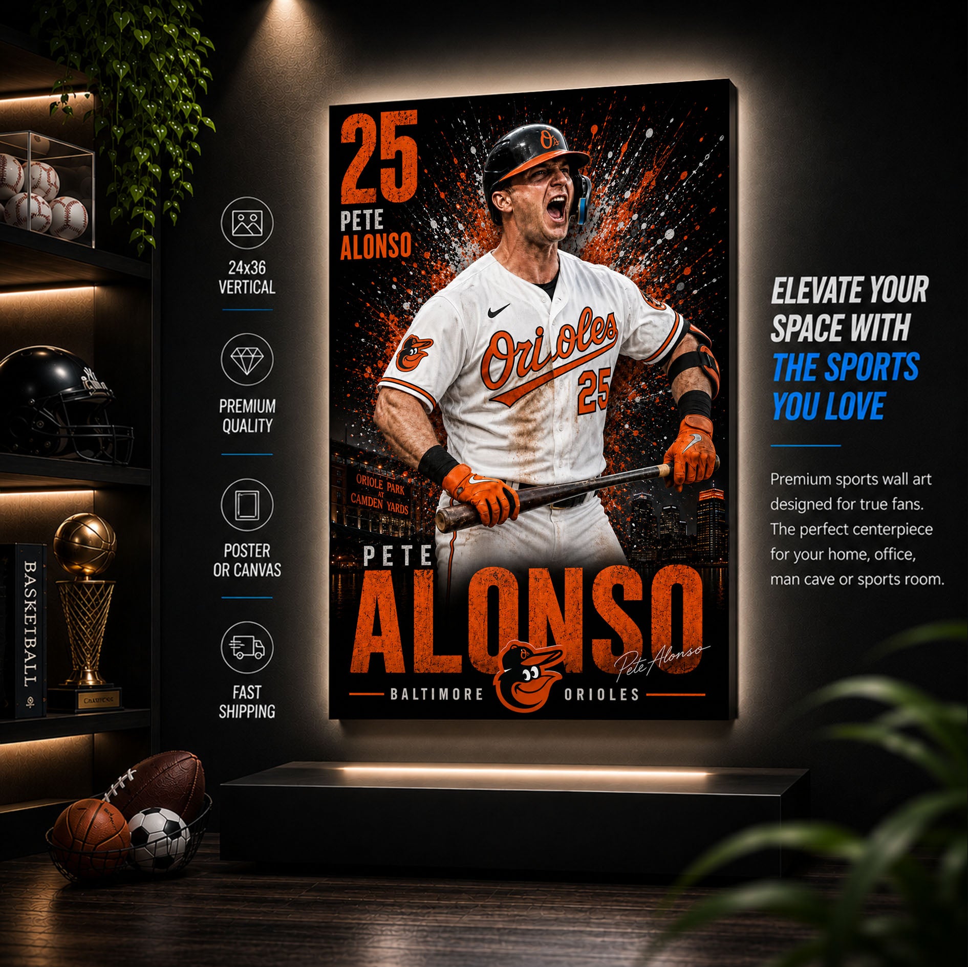 Pete Alonso Orioles Poster or Canvas Wall Art