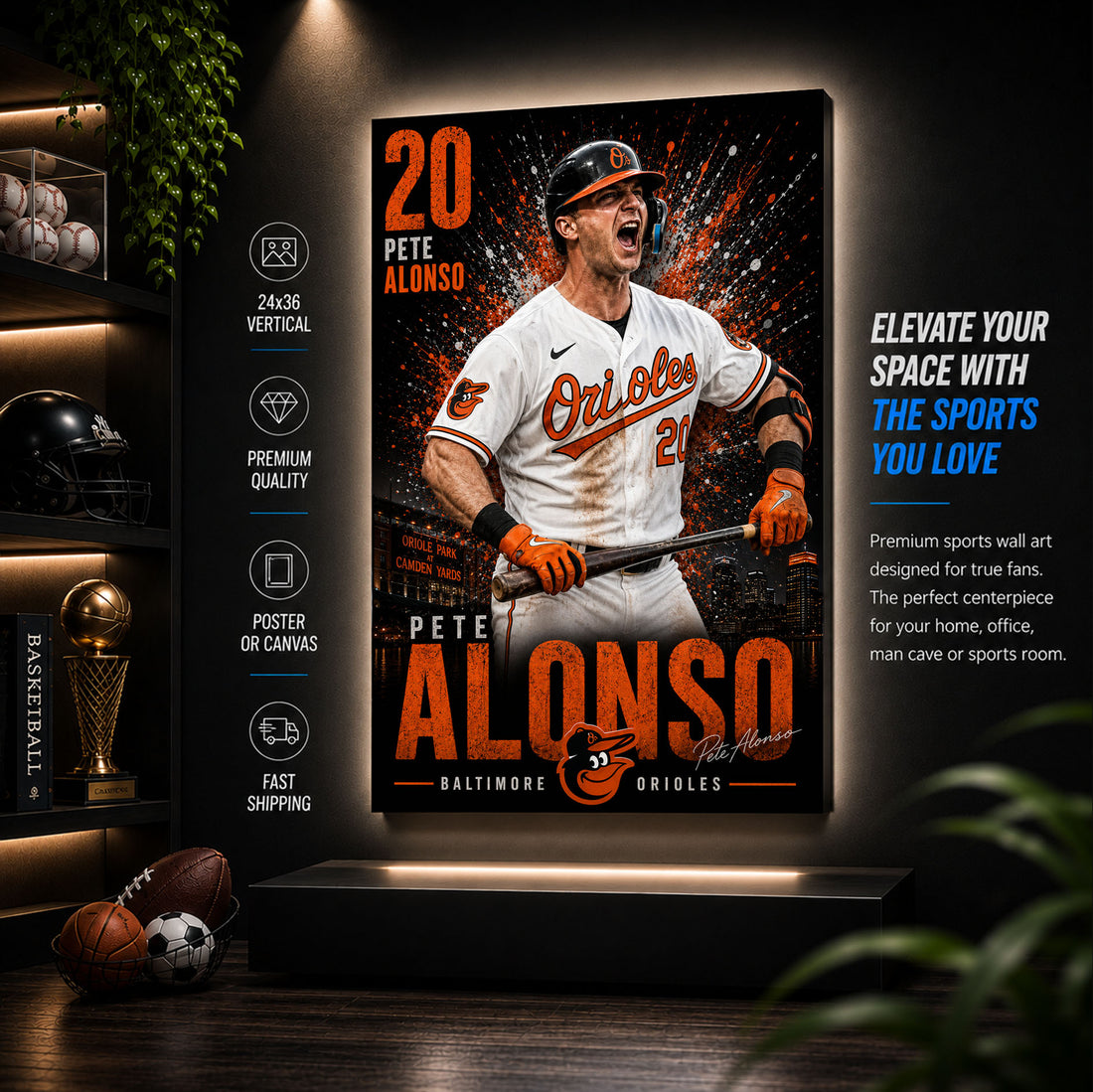 Pete Alonso Orioles Poster or Canvas Wall Art