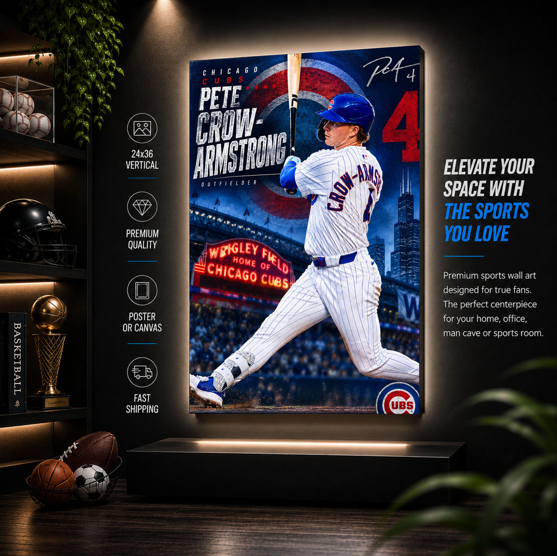 Pete Crow-Armstrong Cubs Poster or Canvas Wall Art
