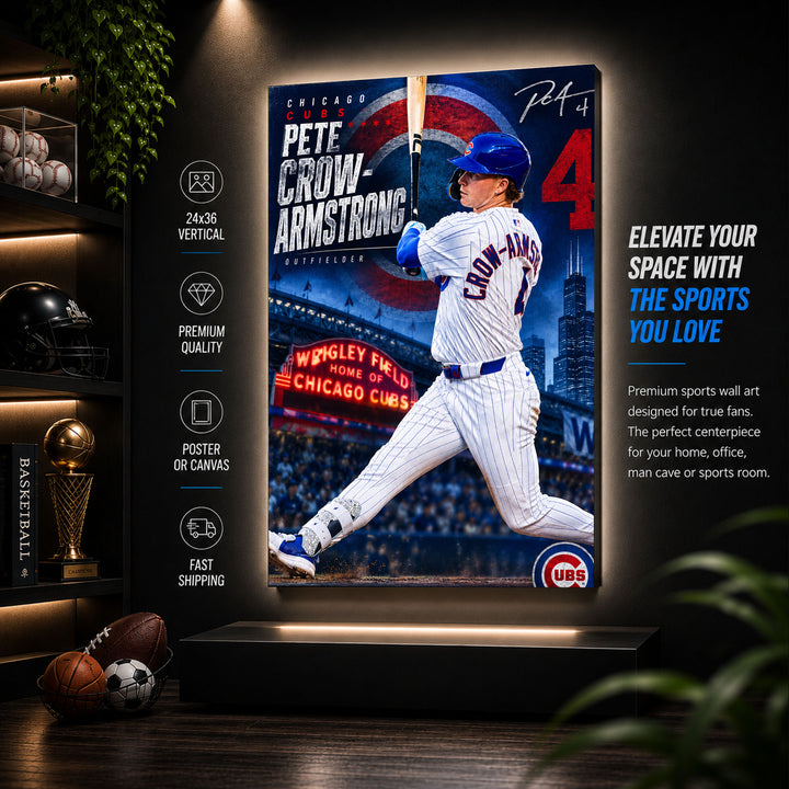 Pete Crow-Armstrong Cubs Poster or Canvas Wall Art