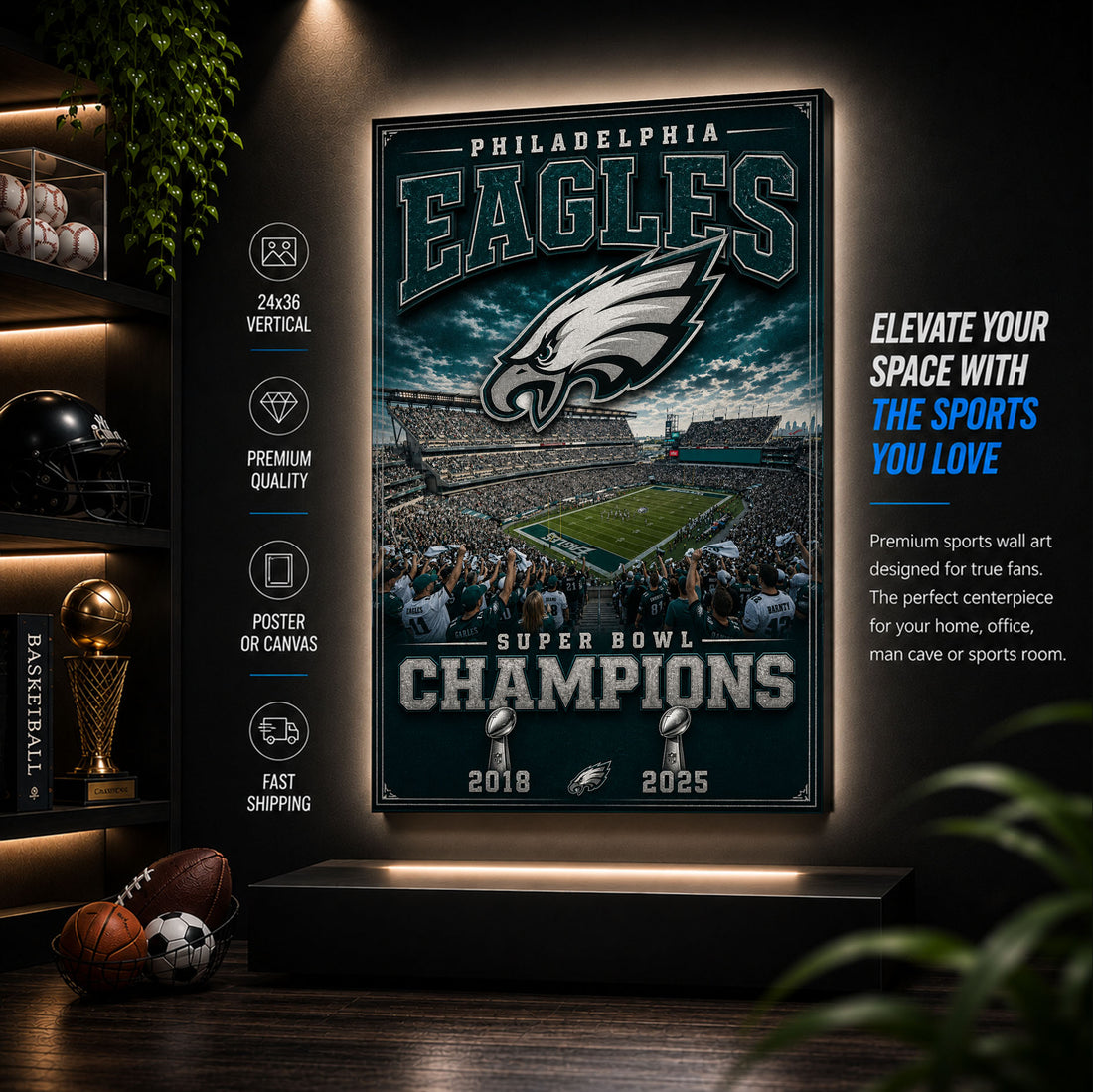 Philadelphia Eagles Stadium Fan Poster or Canvas Wall Art