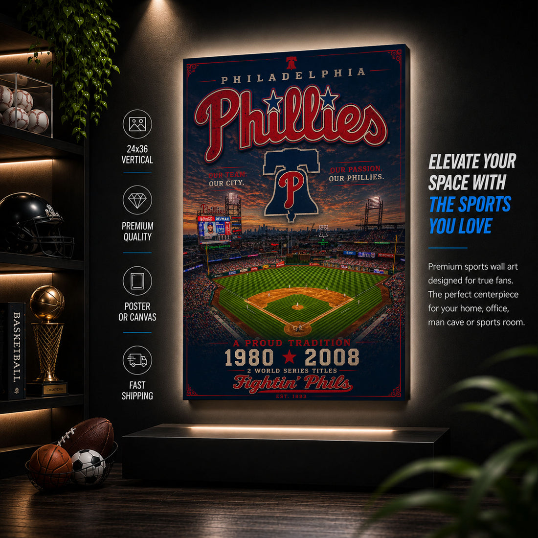 Philadelphia Phillies Stadium Fan Poster or Canvas Wall Art