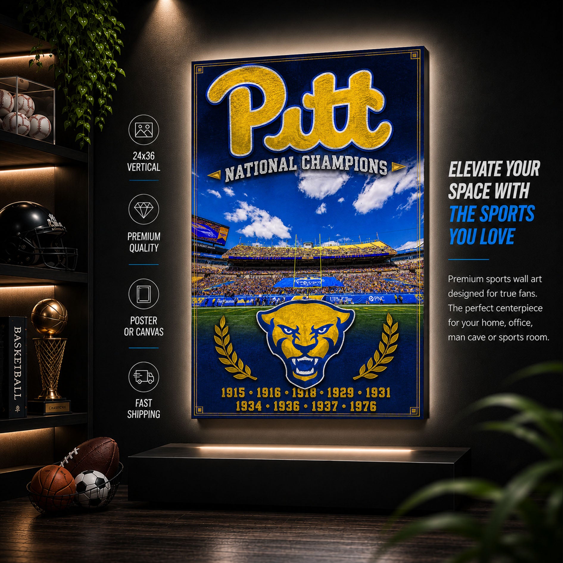 Pitt Panthers Football Stadium Fan Poster or Canvas Wall Art