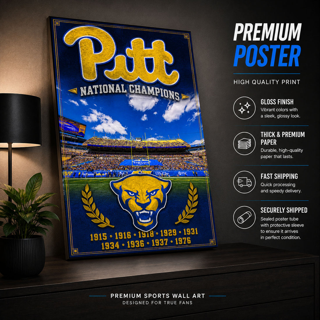 Pitt Panthers Football Stadium Fan Poster or Canvas Wall Art