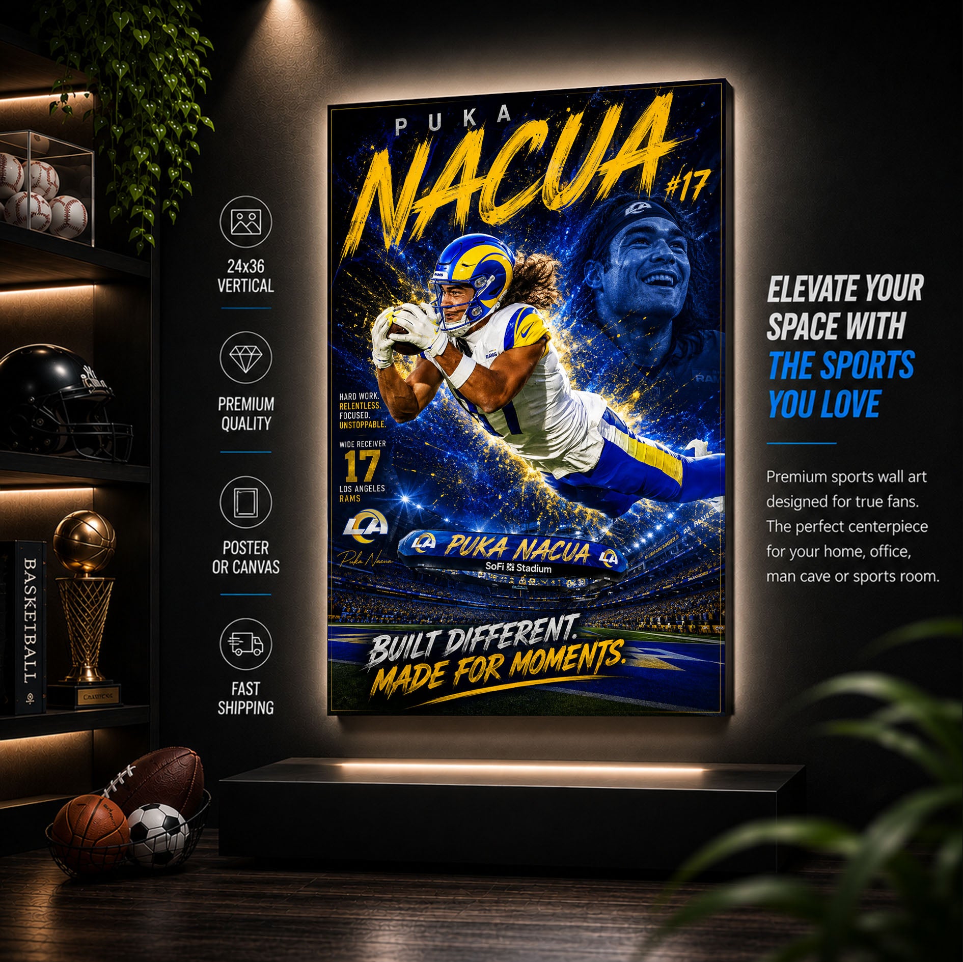 Puka Nacua Rams Fan Poster or Canvas Wall Art