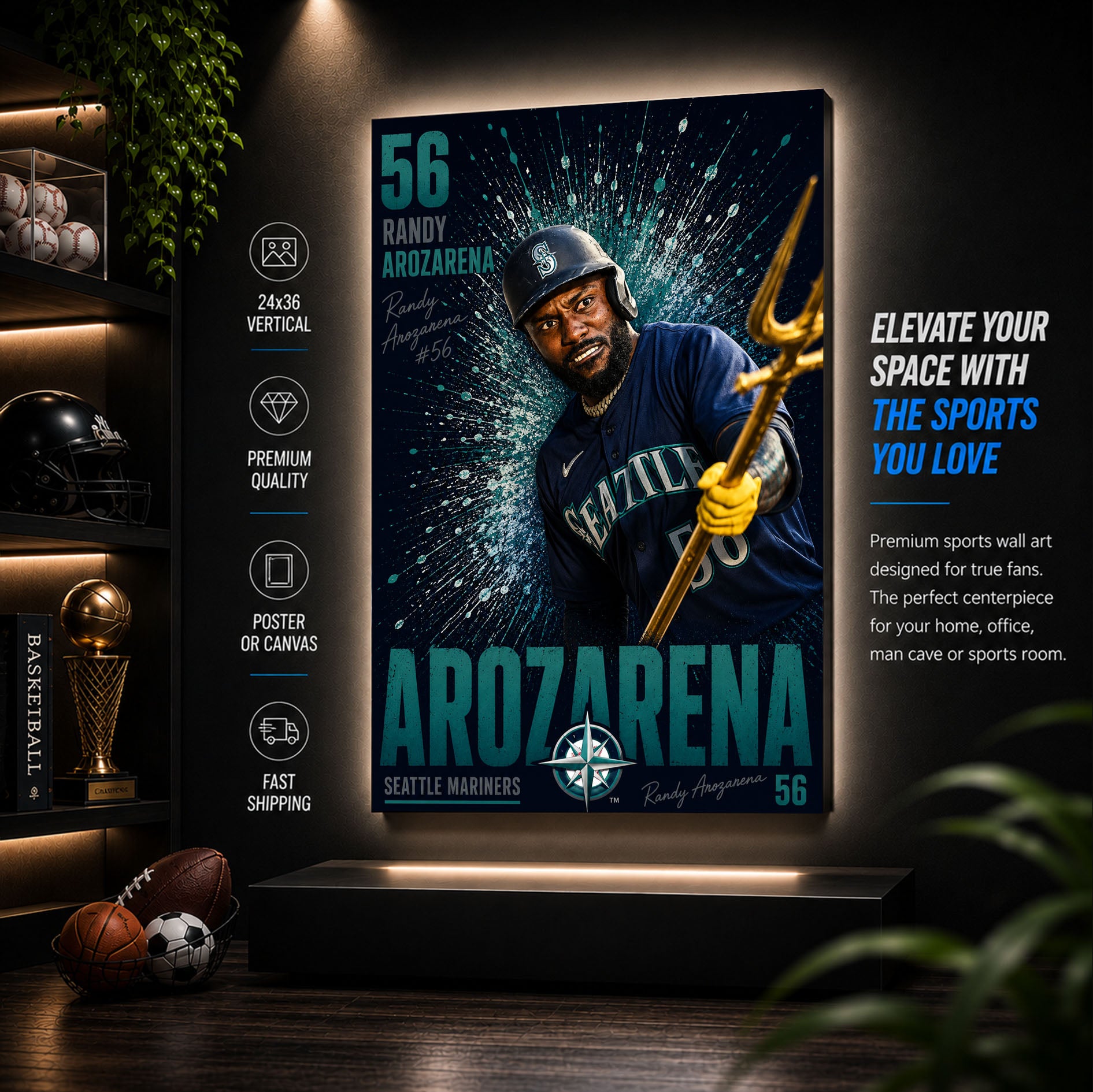 Randy Arozarena Mariners Poster or Canvas Wall Art