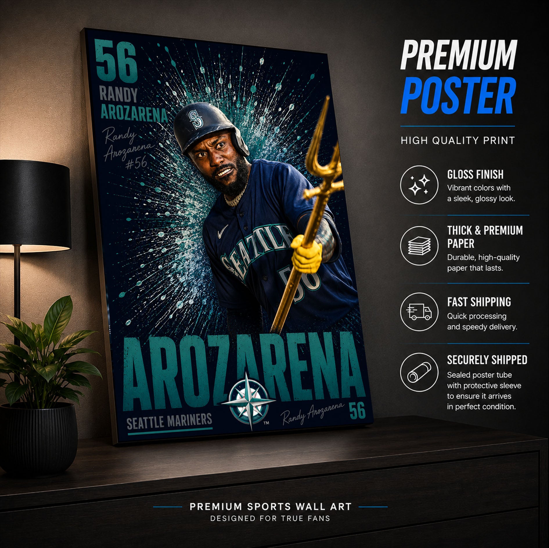 Randy Arozarena Mariners Poster or Canvas Wall Art