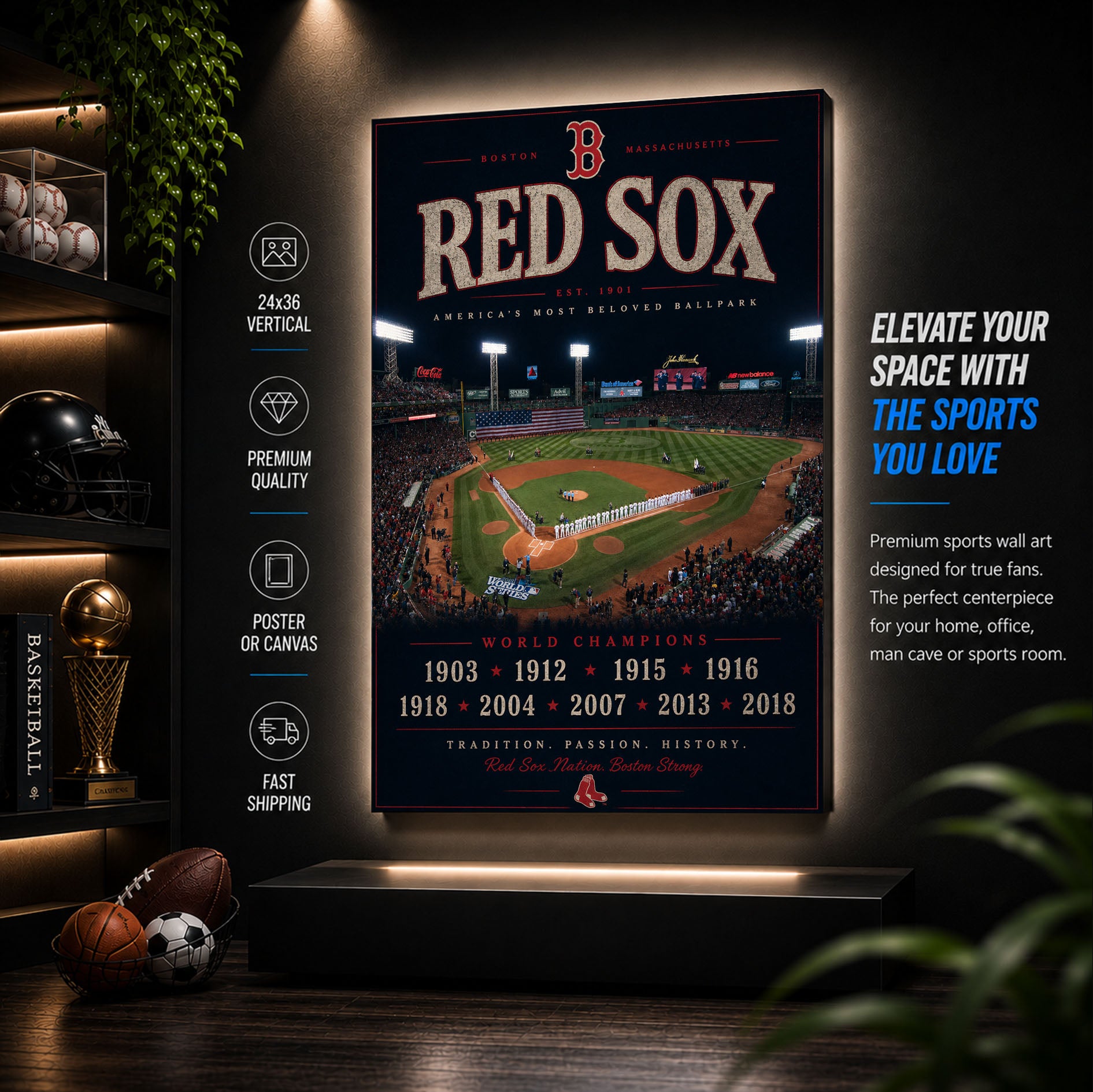 Boston Red Sox Stadium Fan Poster or Canvas Wall Art