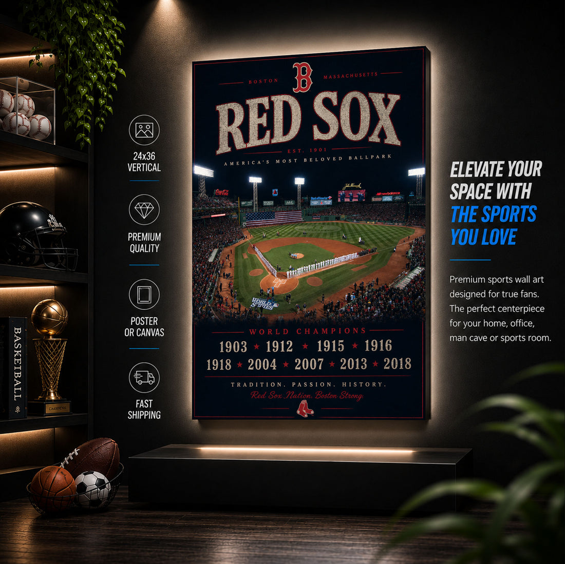 Boston Red Sox Stadium Fan Poster or Canvas Wall Art