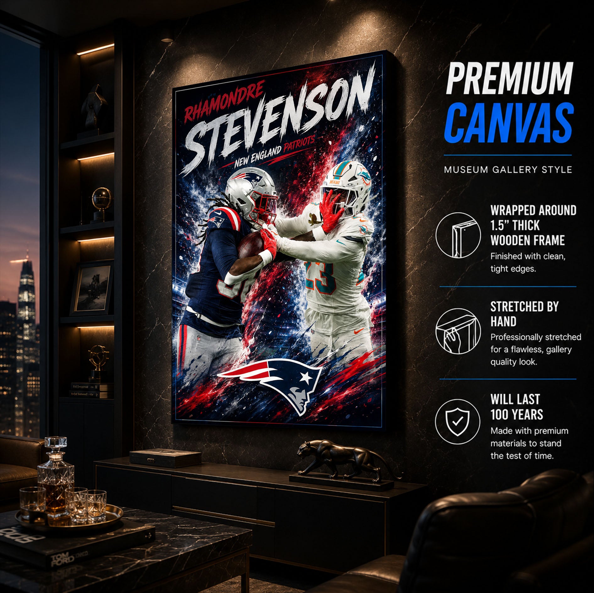 Rhamondre Stevenson Patriots Fan Poster or Canvas Wall Art