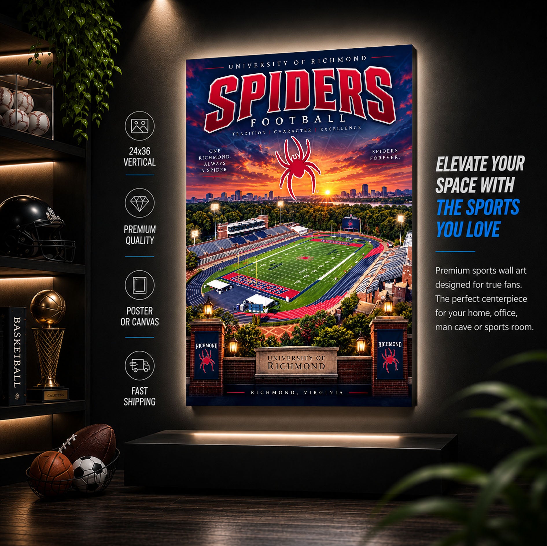 Richmond University Football Stadium Poster or Canvas Wall Art