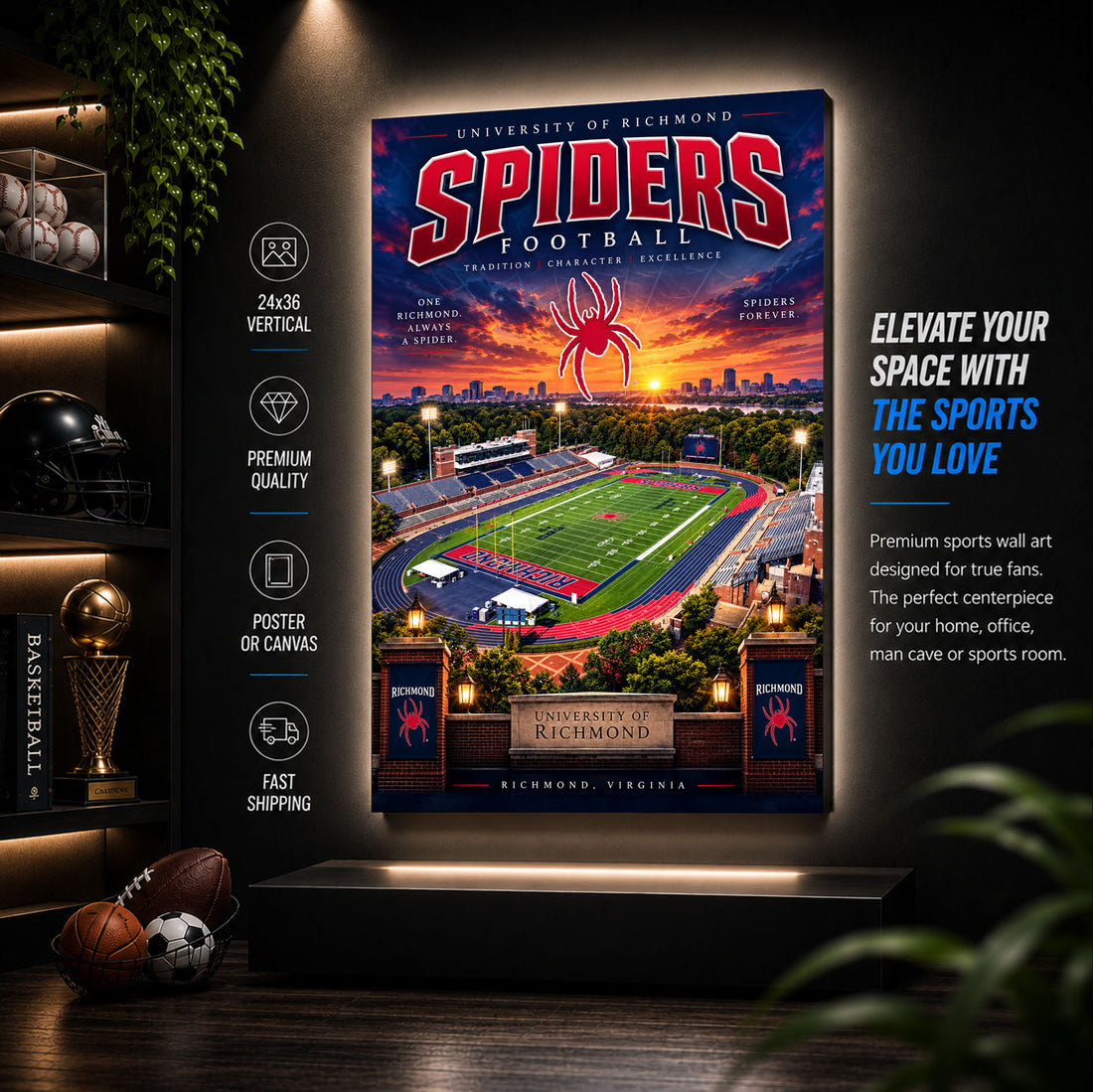 Richmond University Football Stadium Poster or Canvas Wall Art