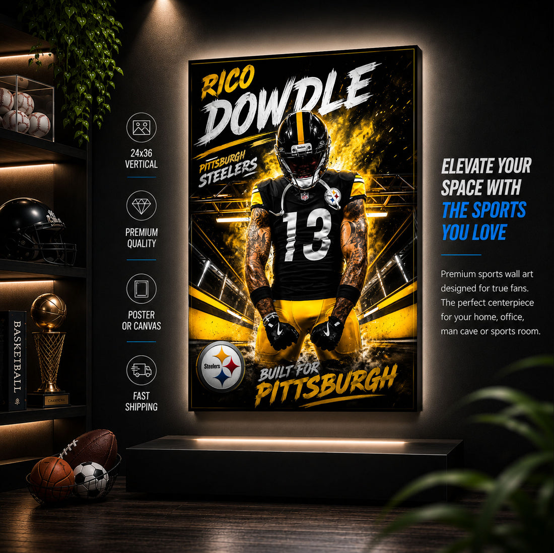 Rico Dowdle Steelers Fan Poster or Canvas Wall Art