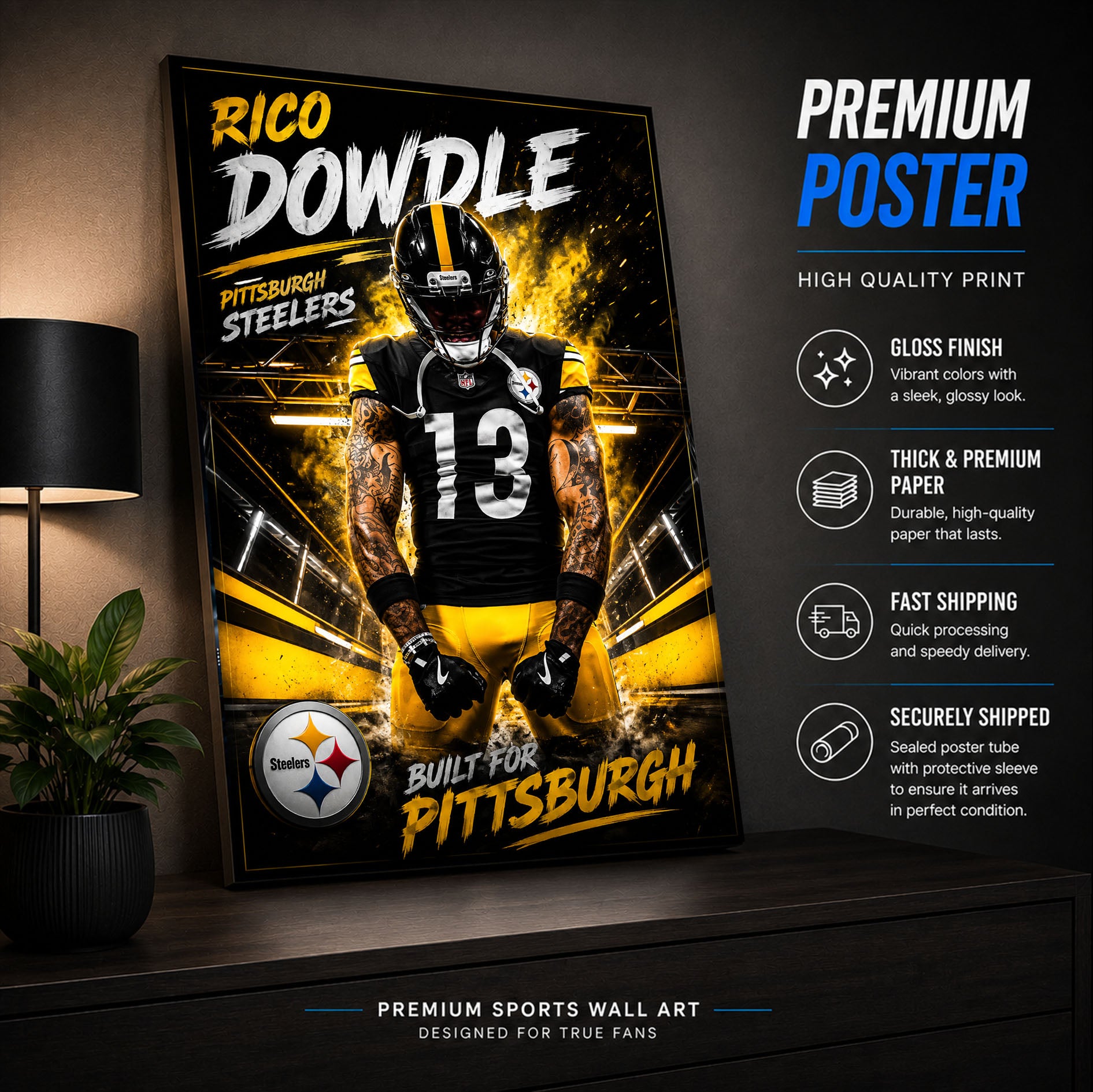 Rico Dowdle Steelers Fan Poster or Canvas Wall Art