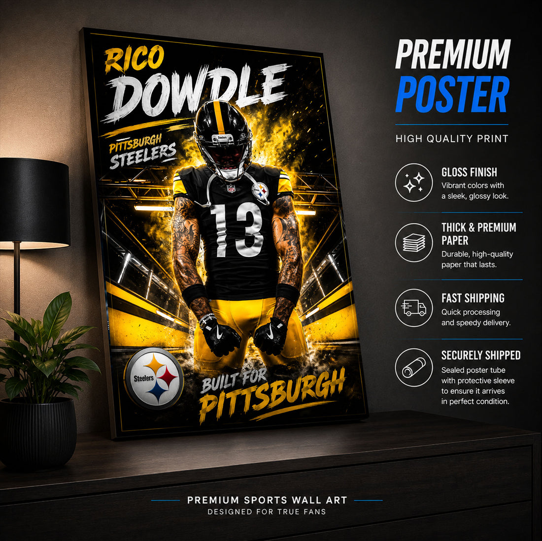 Rico Dowdle Steelers Fan Poster or Canvas Wall Art