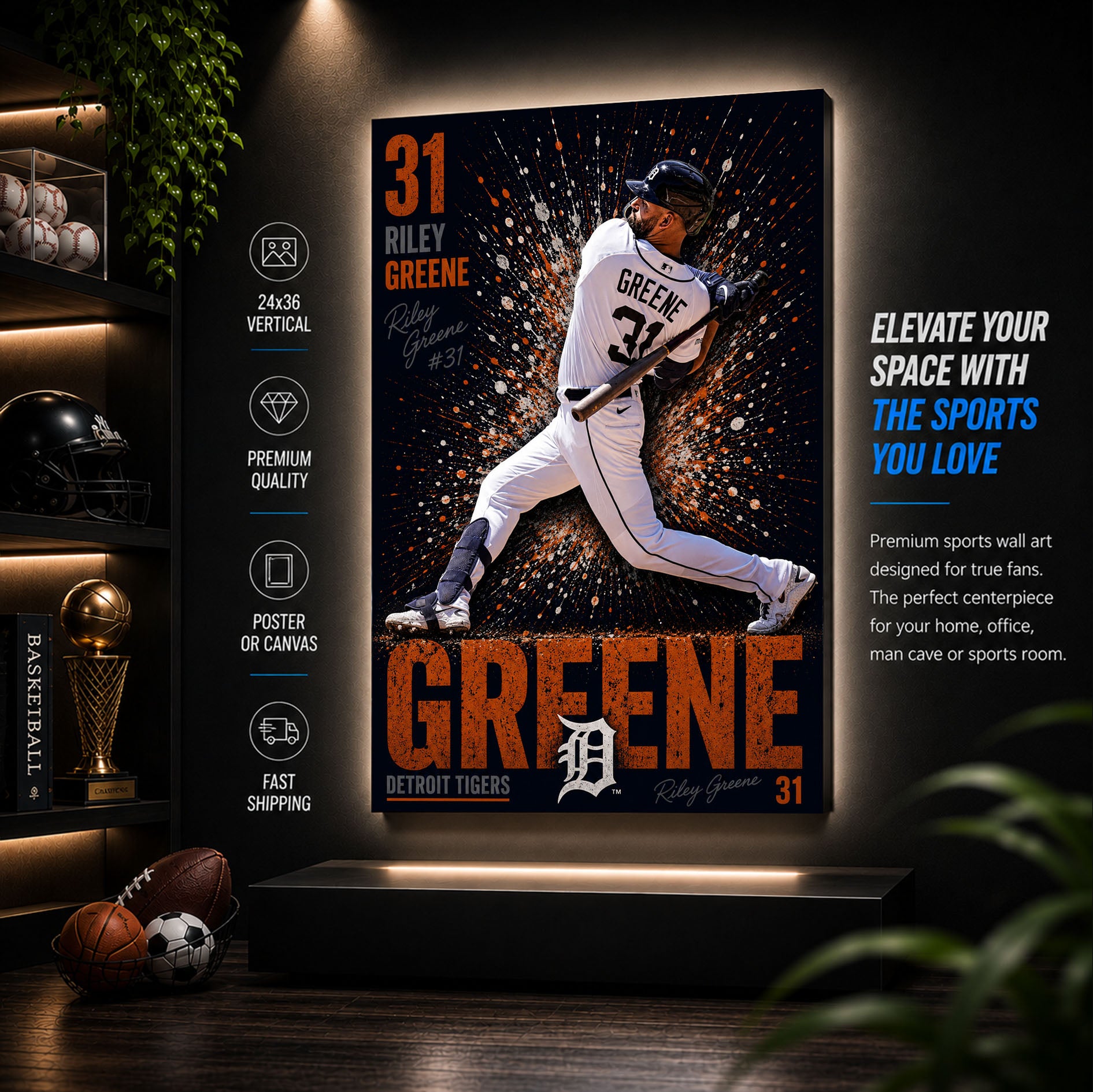 Riley Greene Tigers Poster or Canvas Wall Art