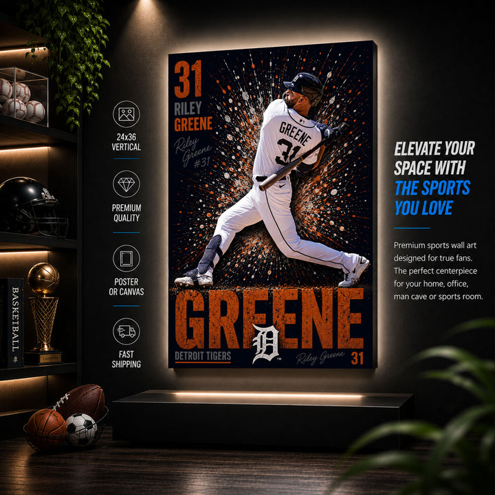 Riley Greene Tigers Poster or Canvas Wall Art