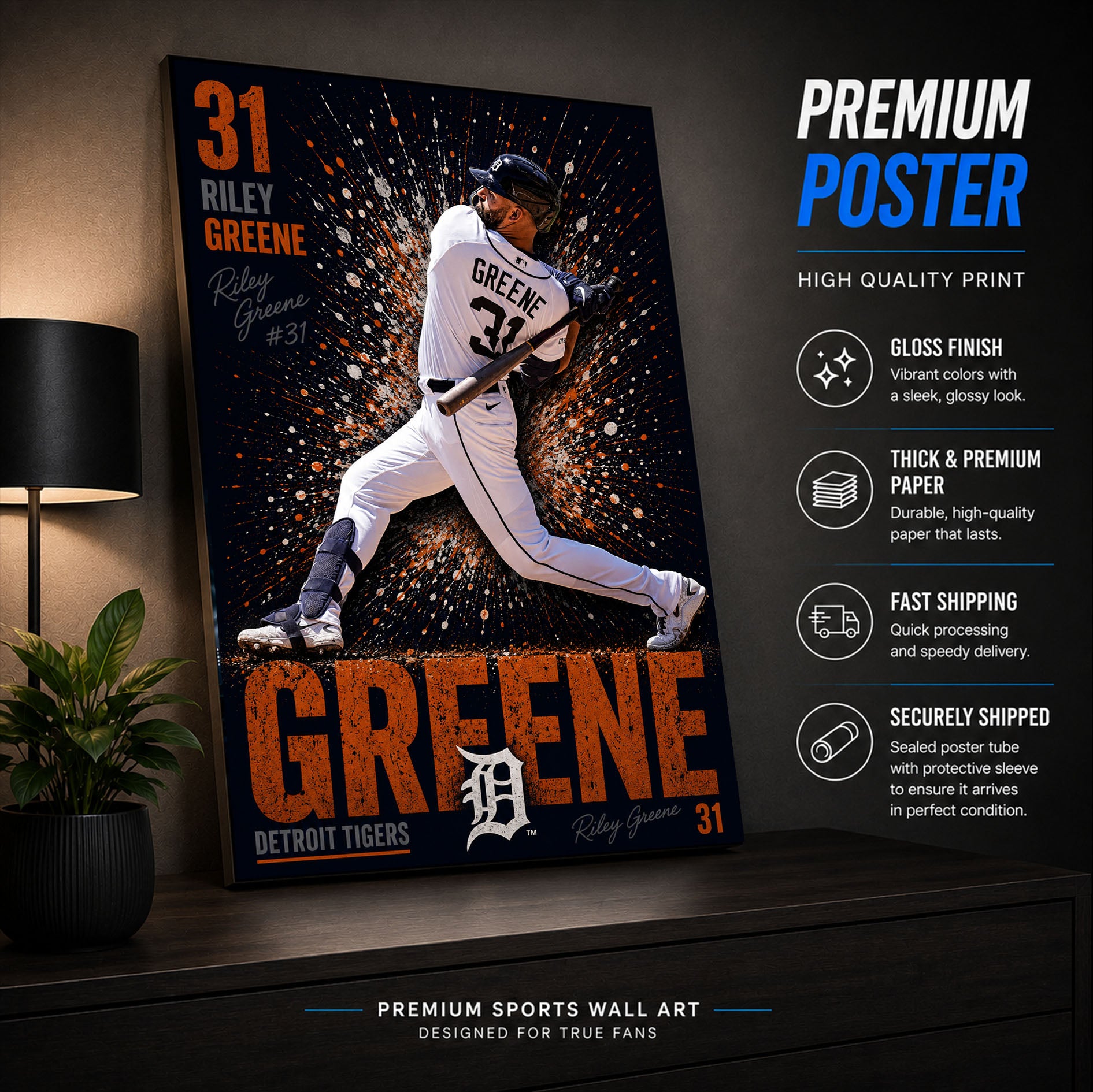 Riley Greene Tigers Poster or Canvas Wall Art