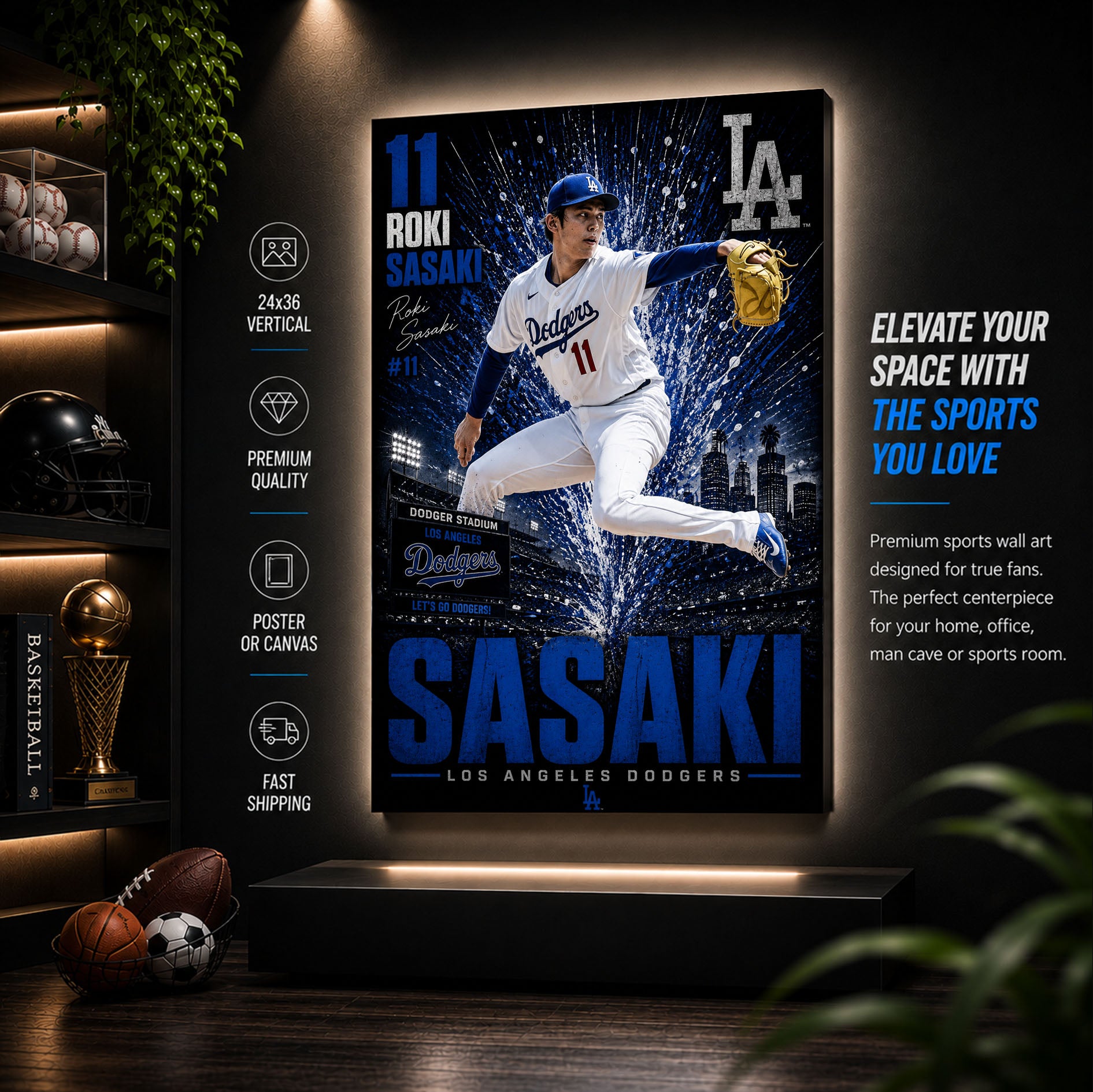 Roki Sasaki Dodgers Poster or Canvas Wall Art