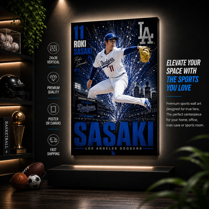 Roki Sasaki Dodgers Poster or Canvas Wall Art