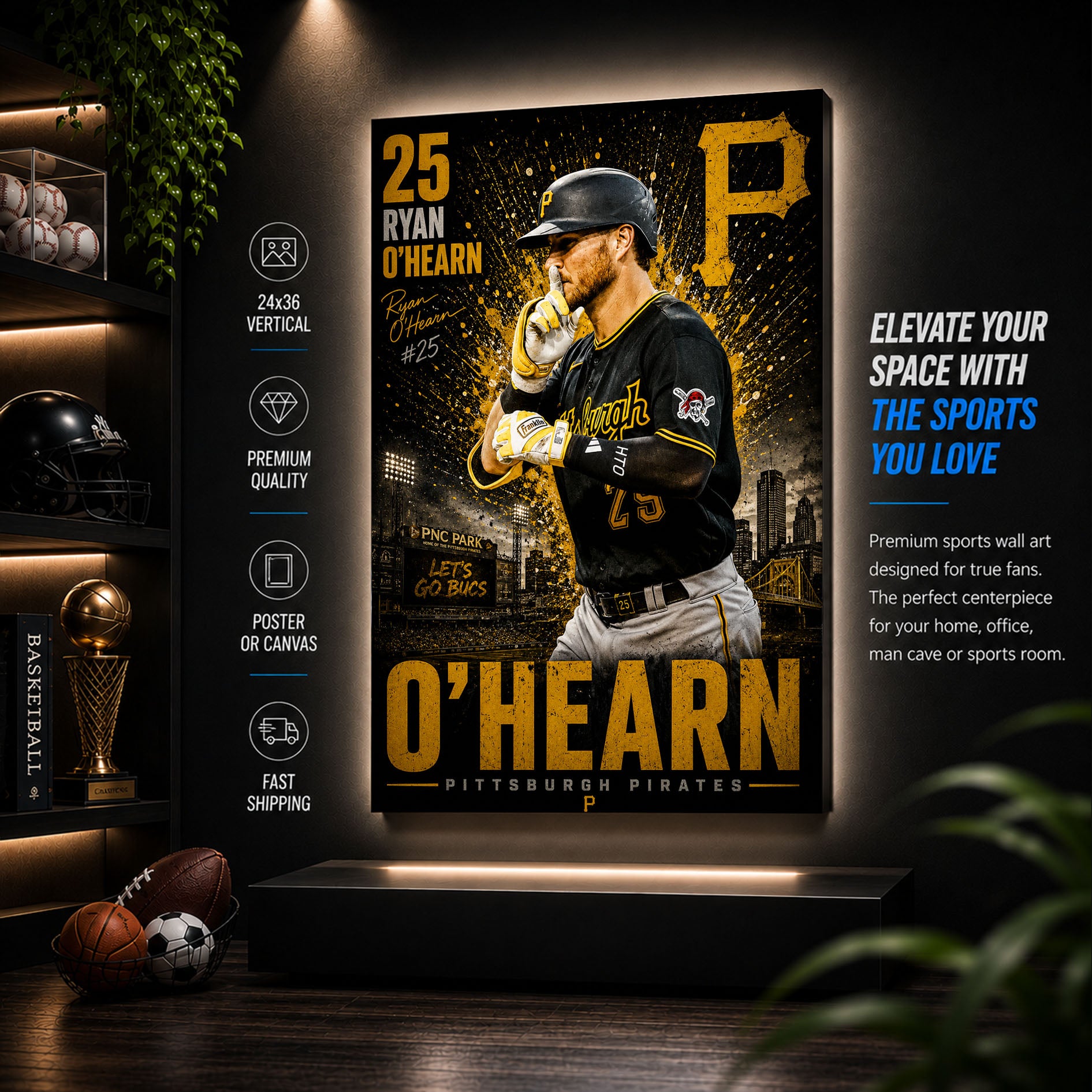 Ryan O'Hearn Pirates Poster or Canvas Wall Art