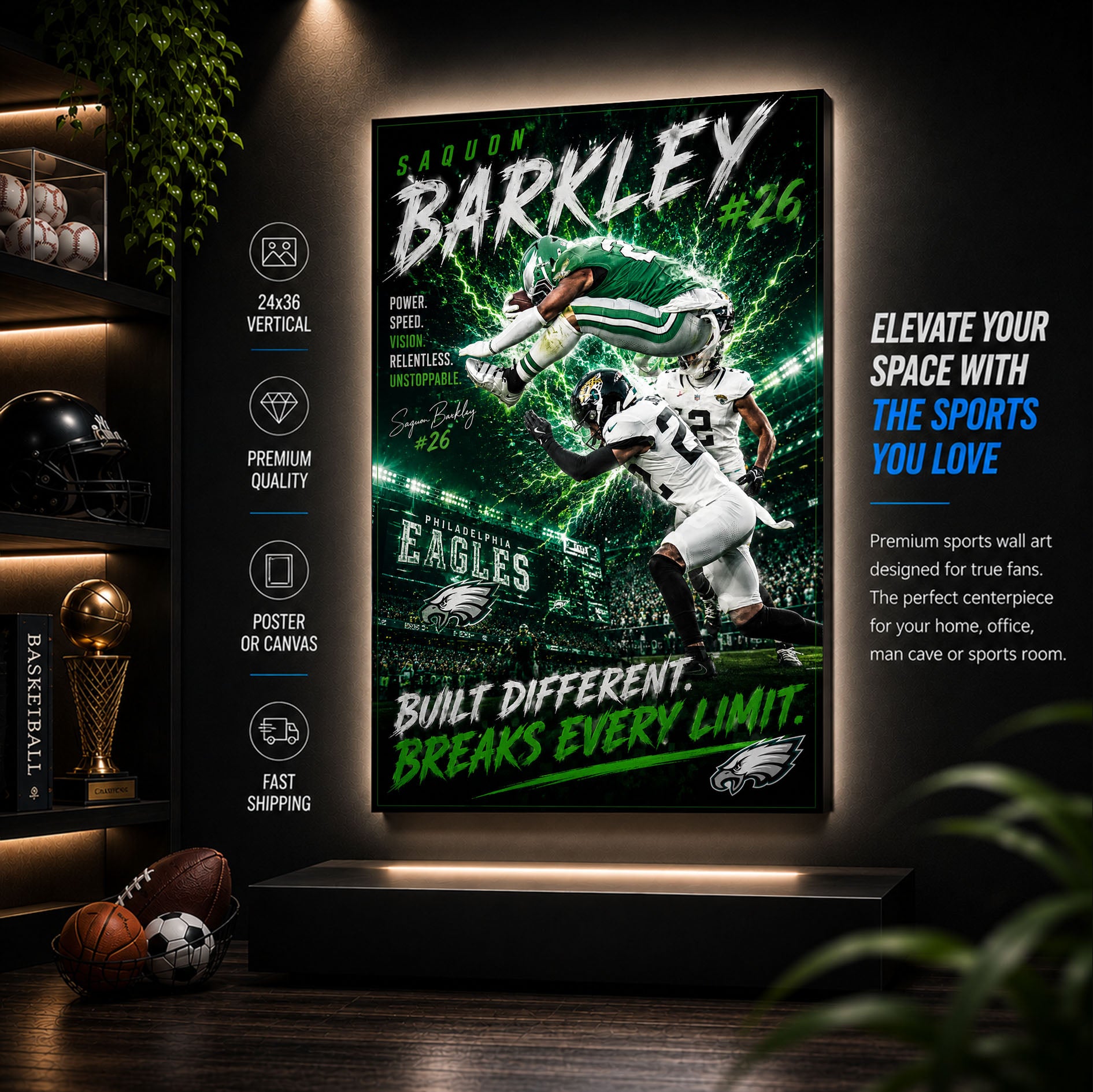 Saquon Barkley Eagles Fan Poster or Canvas Wall Art